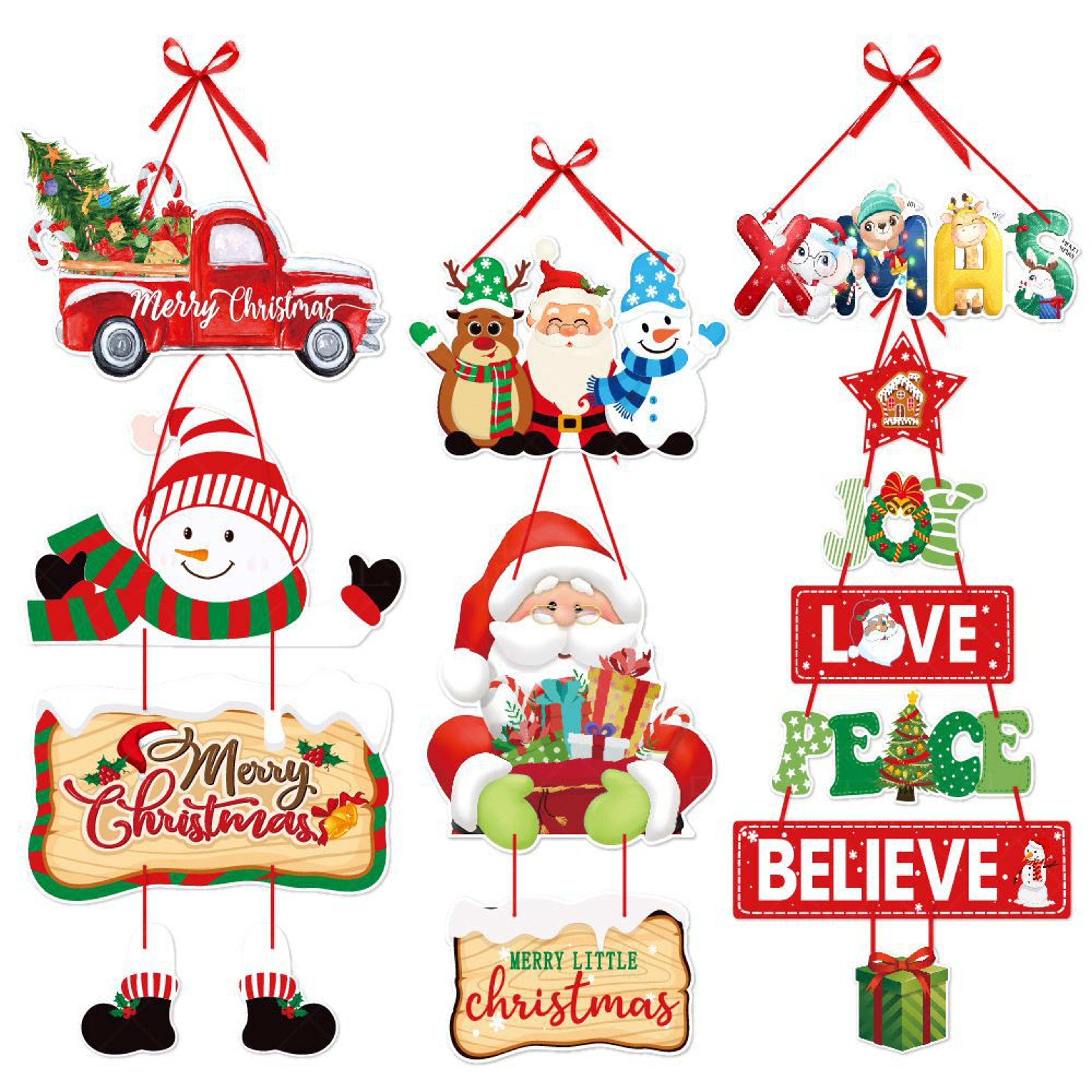 xmas paper banner drop ornaments, christmas door hanging pendant, santa claus snowman, merry christmas decorations