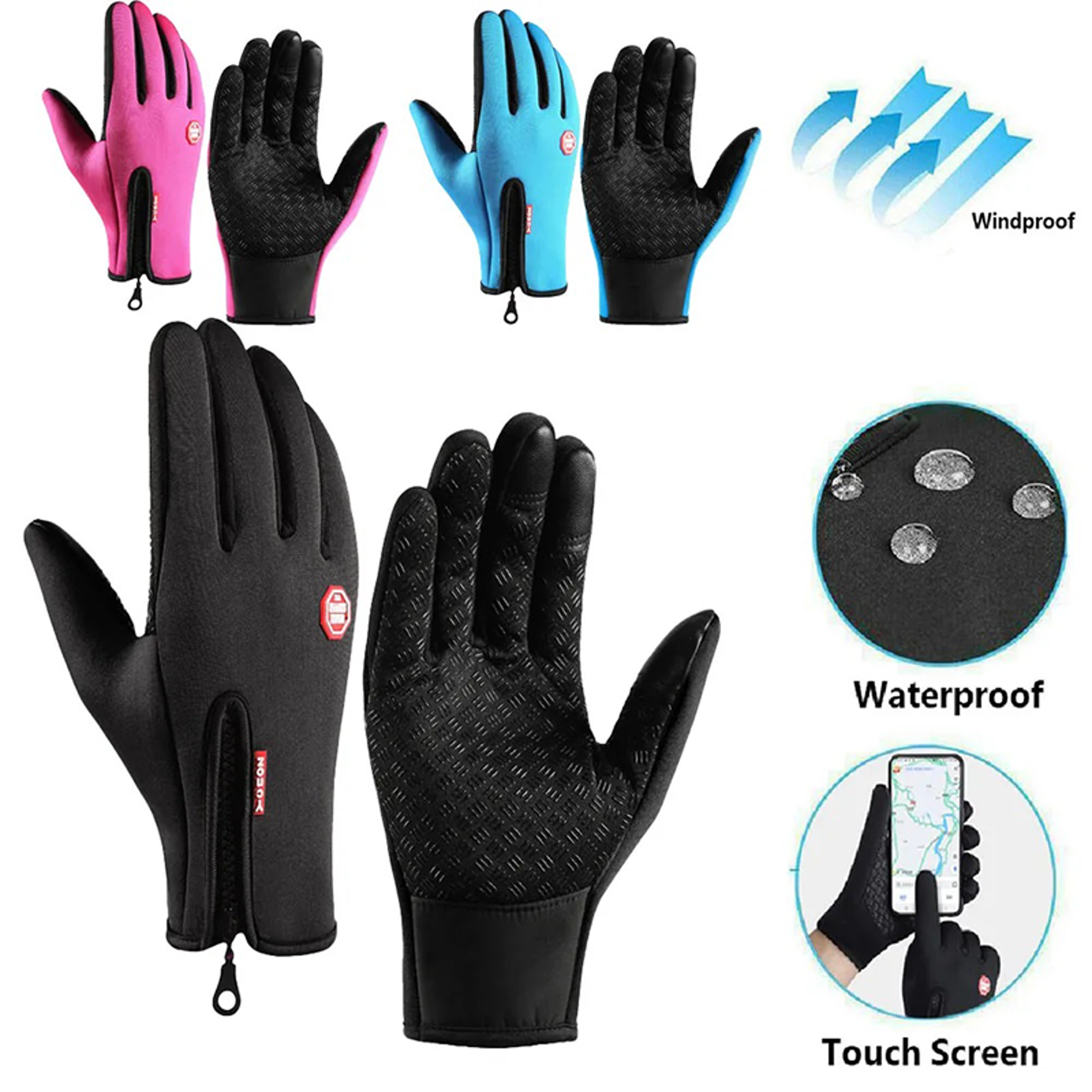 winter warm, windproof gloves, touch screen, waterproof, anti slip, for men and women, bicycle, sports