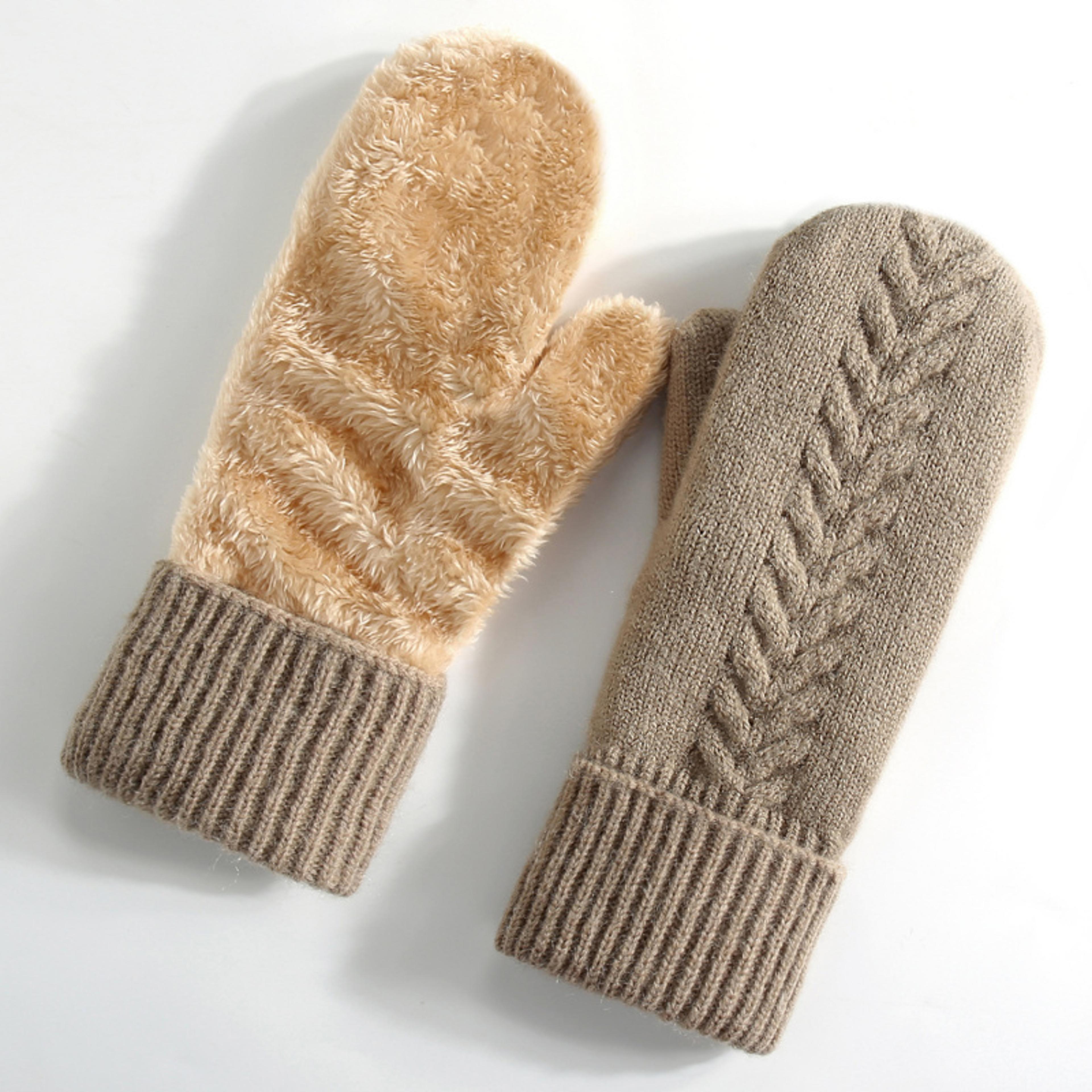 knitted winter gloves, double layer velvet, thick warm finger gloves, cozy thermal cover