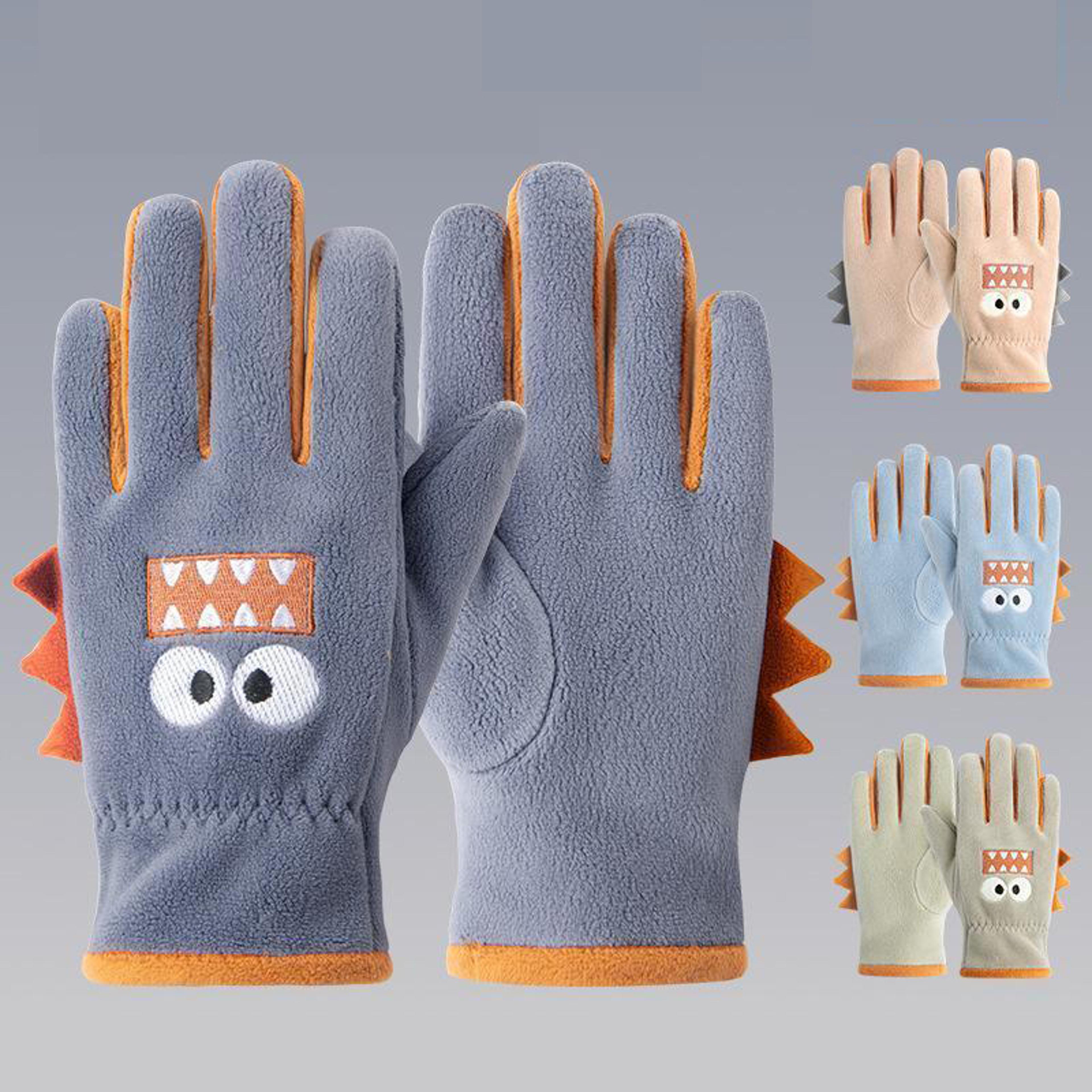 children cycling gloves, cute cartoon warm gloves, autumn winter polar fleece, windproof soft outdoor kids gloves