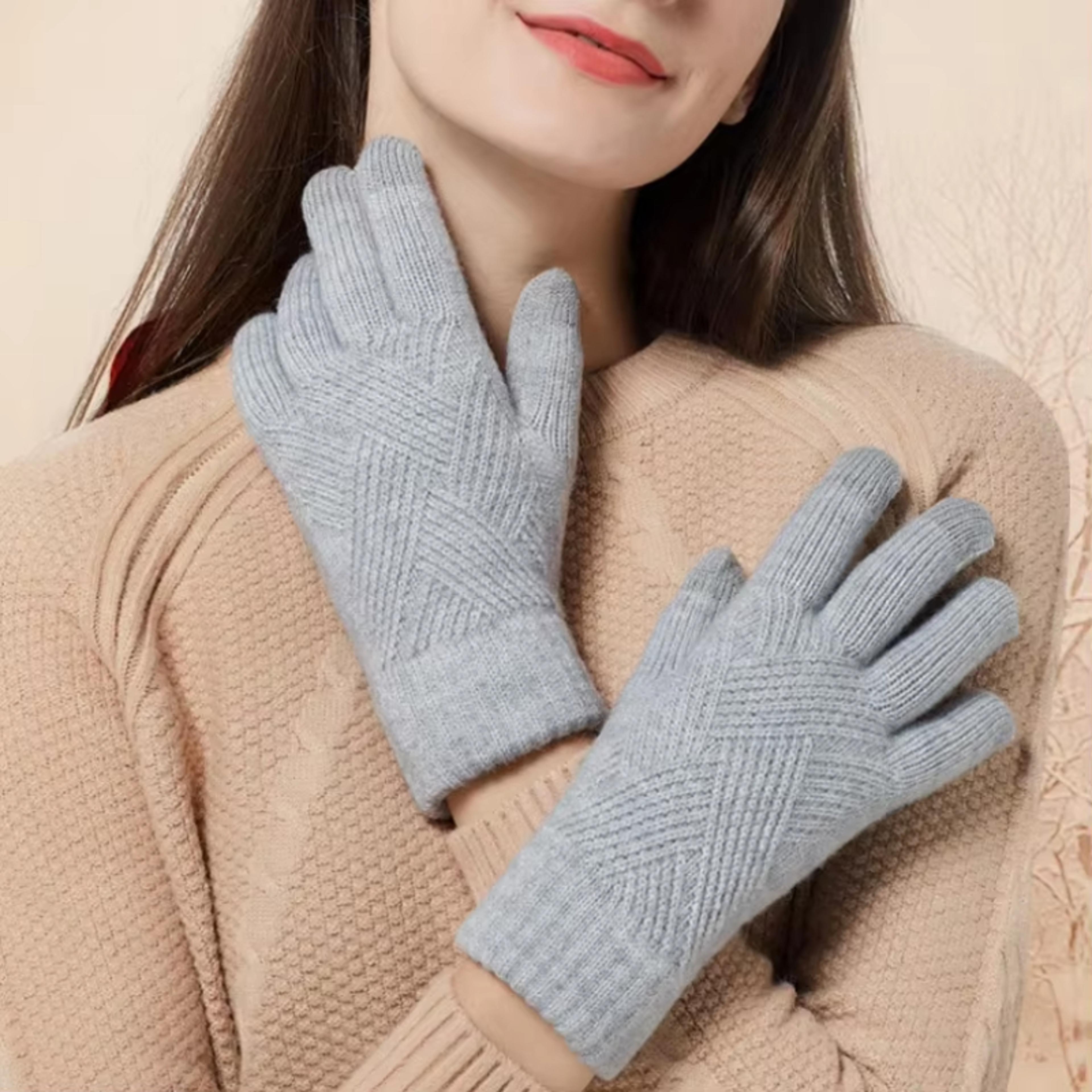 thermal touchscreen gloves for men, women, winter warm knitted, windproof thick fleece lined cycling riding gloves