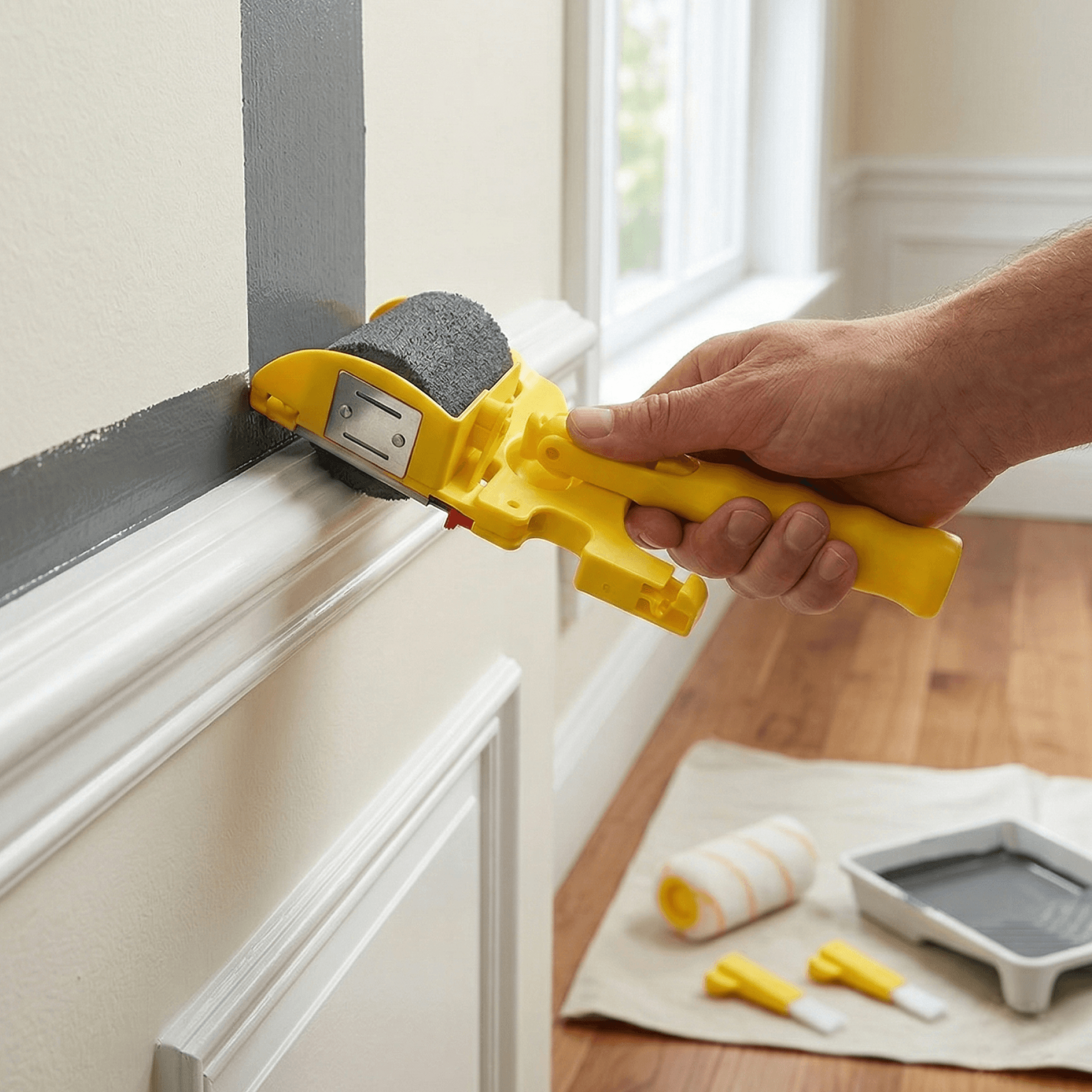 multifunctional clean-cut edger painting rolling brush, professional wall paint roller set for sharp, tape-free lines