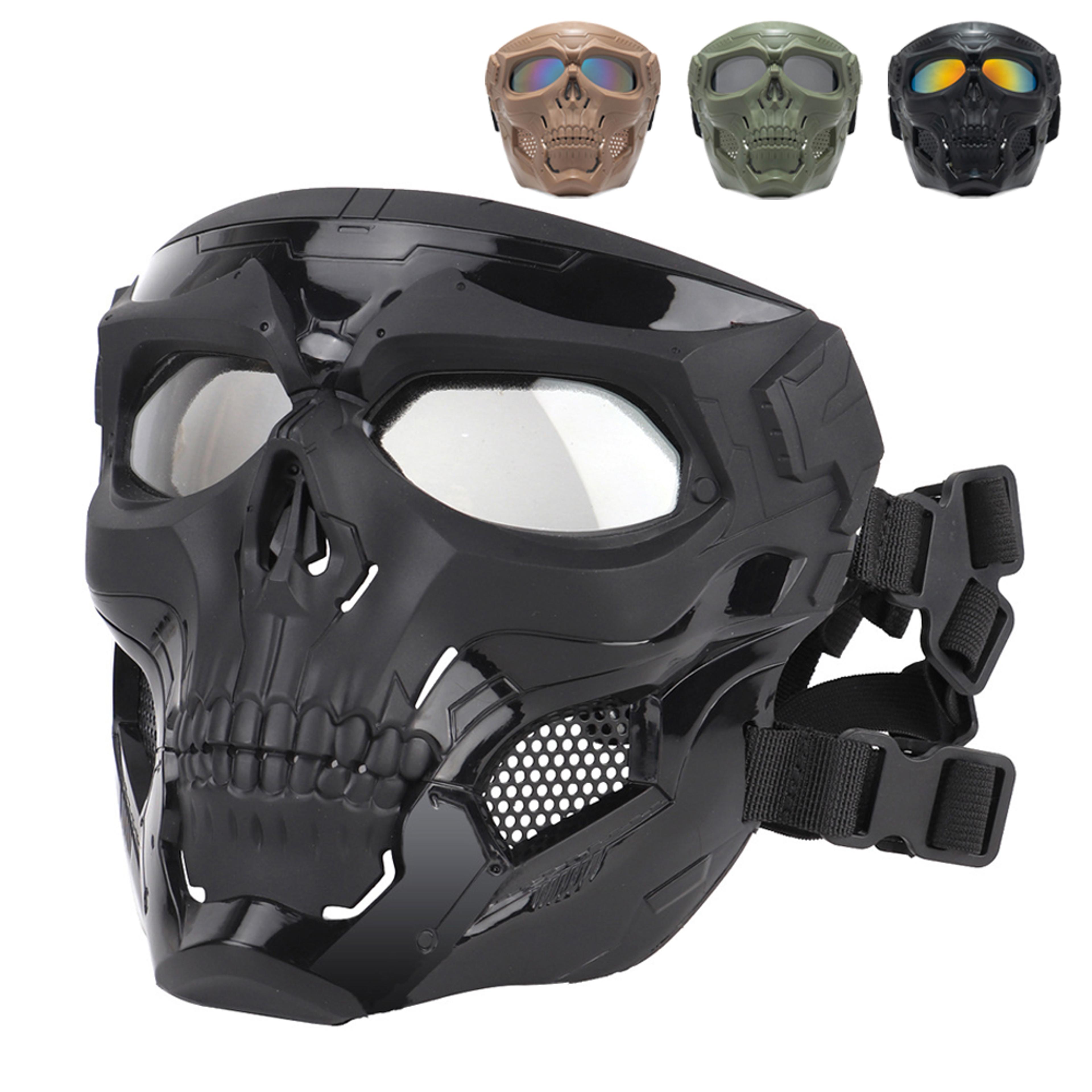full face skull motorcycle mask with colored goggles tactical windproof protection