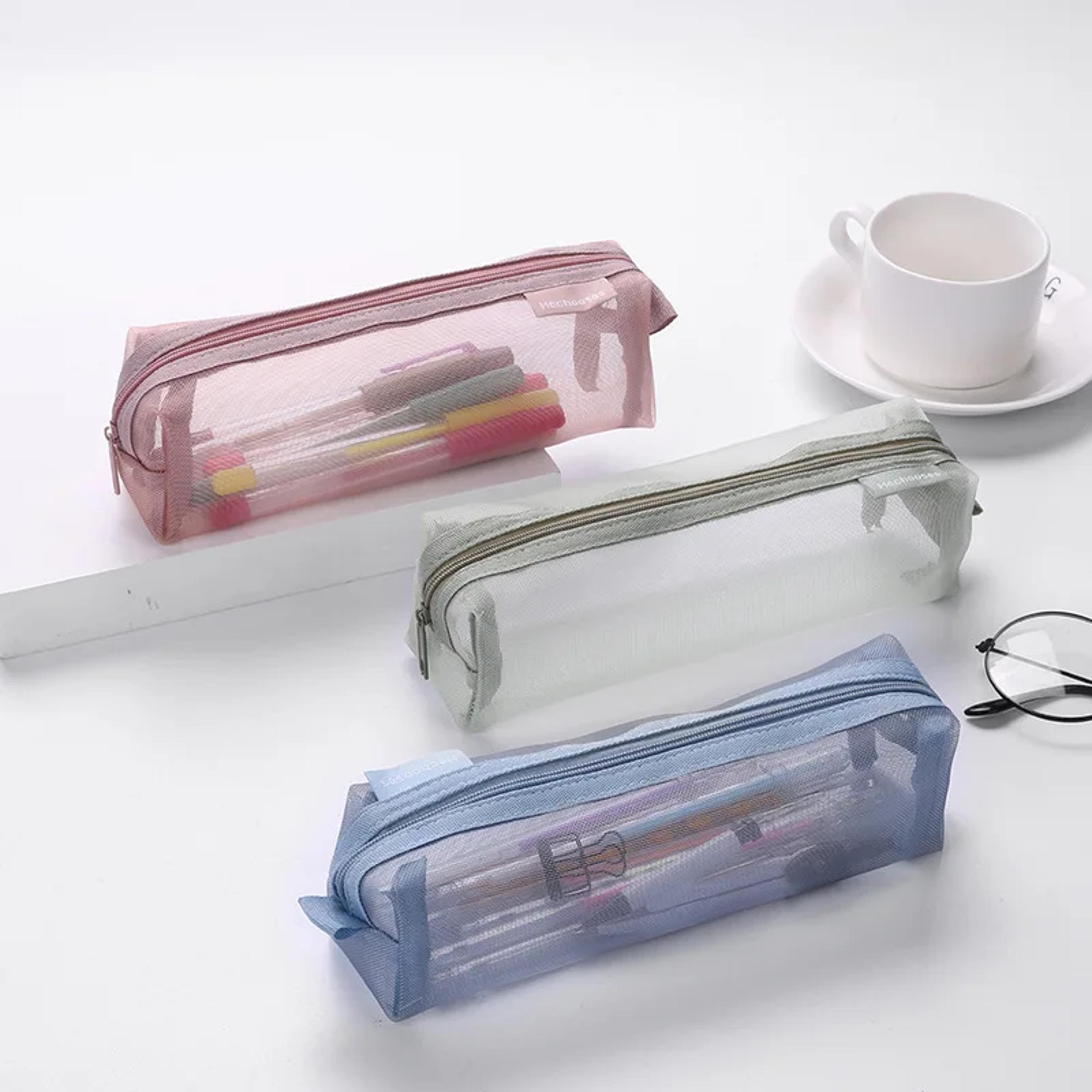 clear mesh pencil case aesthetic stationery organizer for school and office