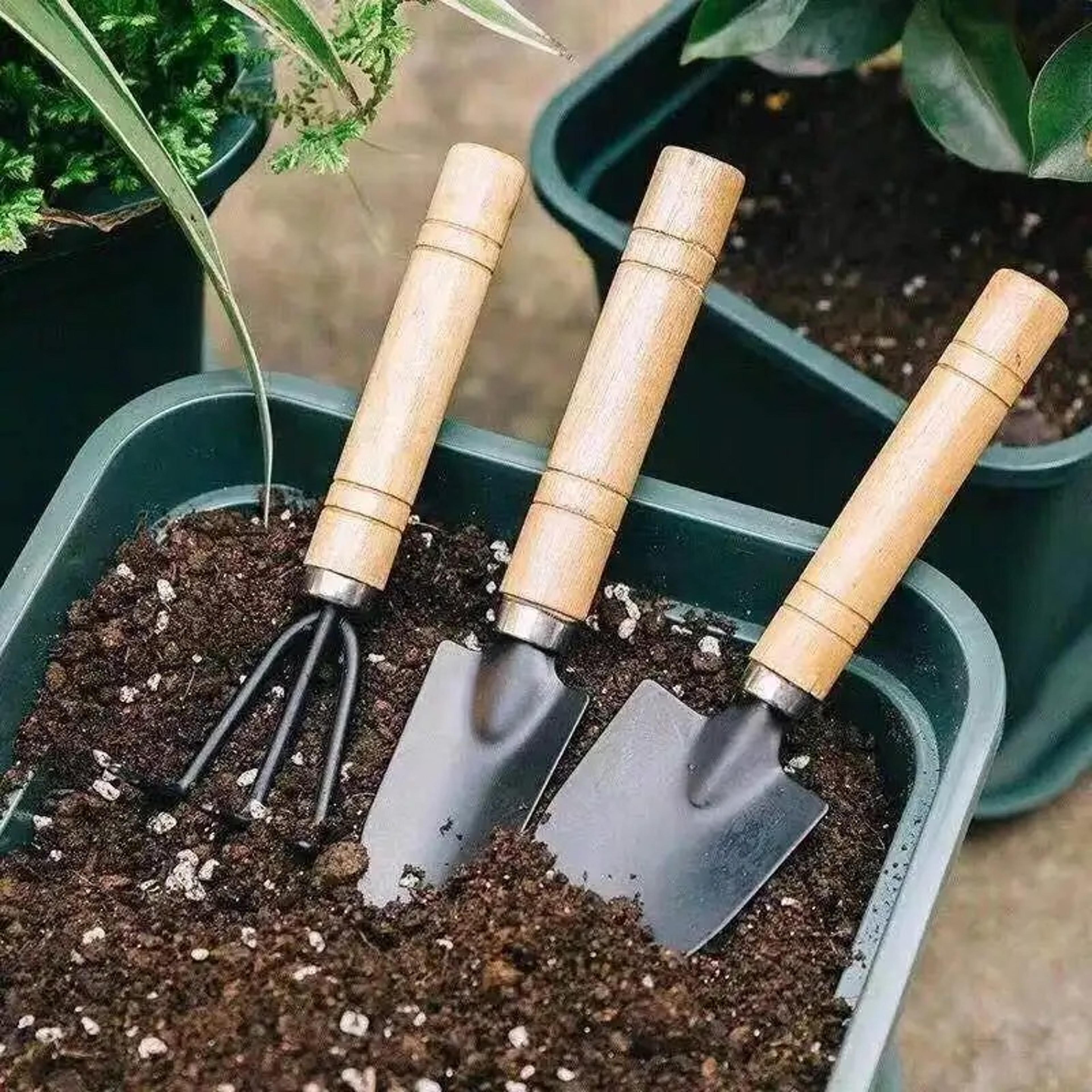 mini garden tool set for indoor plants & succulents with shovel, rake and weeding tools