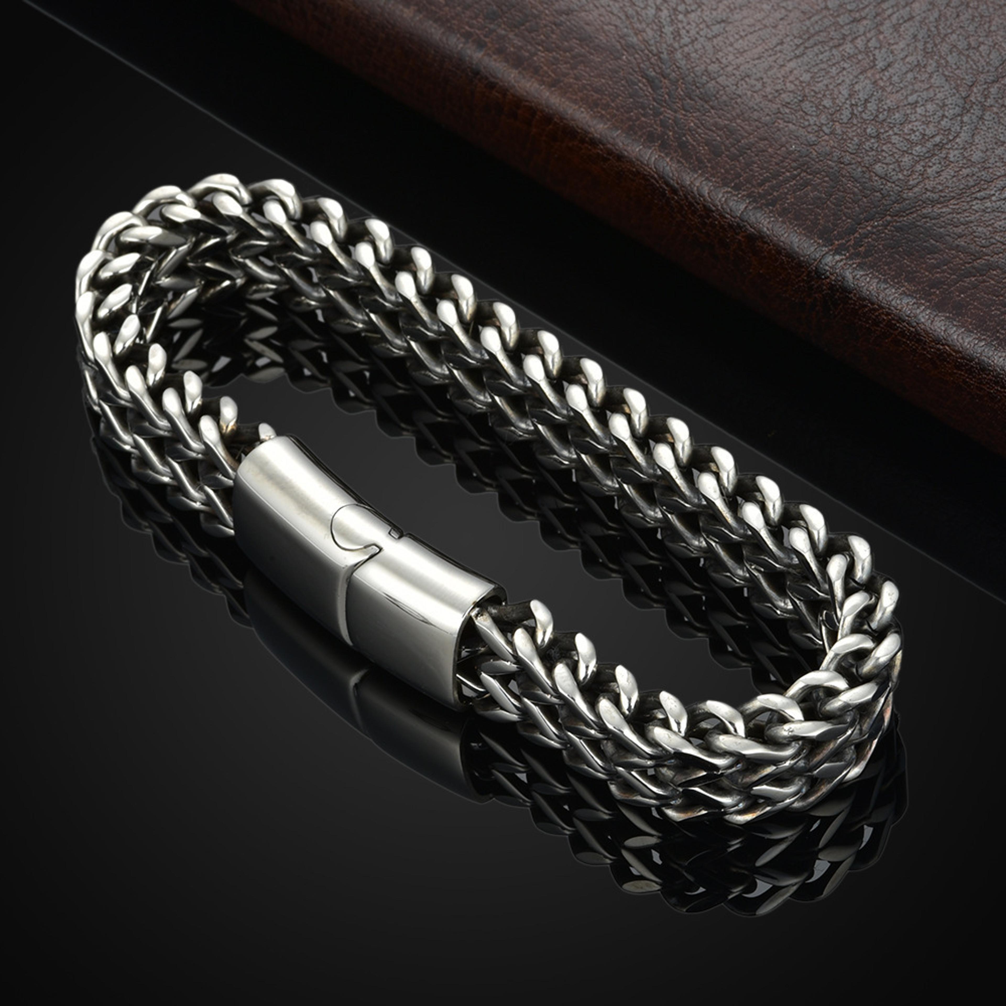 magnetic clasp fish scale braided stainless steel bracelet for men