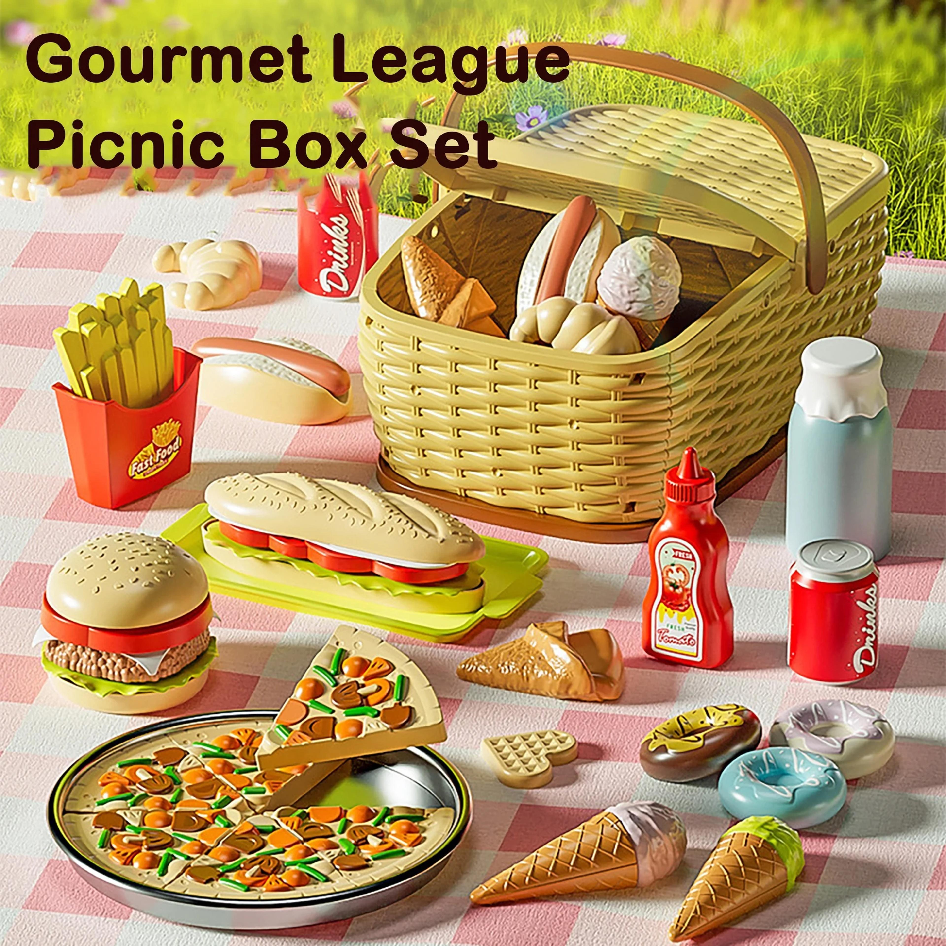 kids picnic basket playset with pretend play food kitchen cutting toys for toddlers