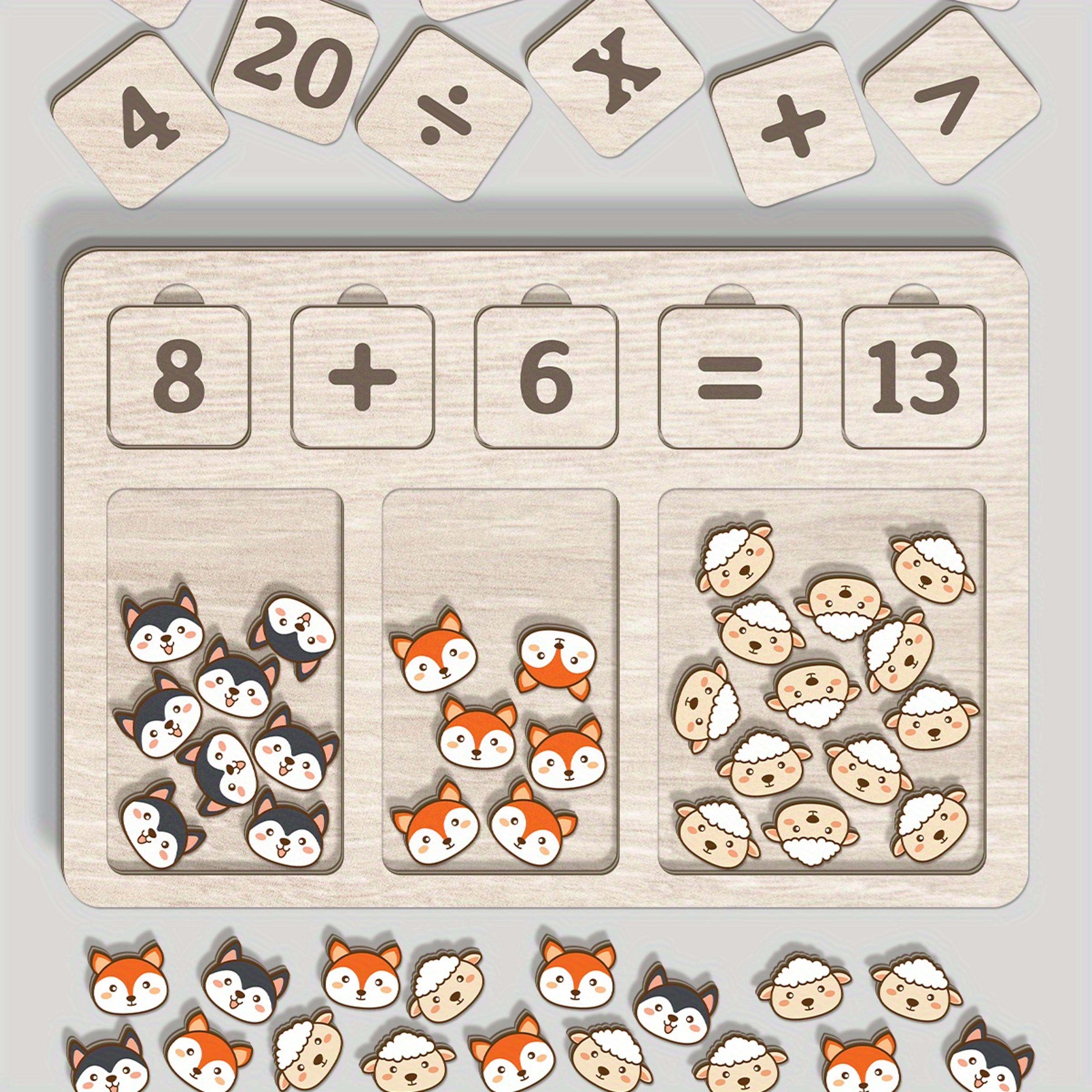 montessori wooden math learning board for toddlers with number blocks and counting animals