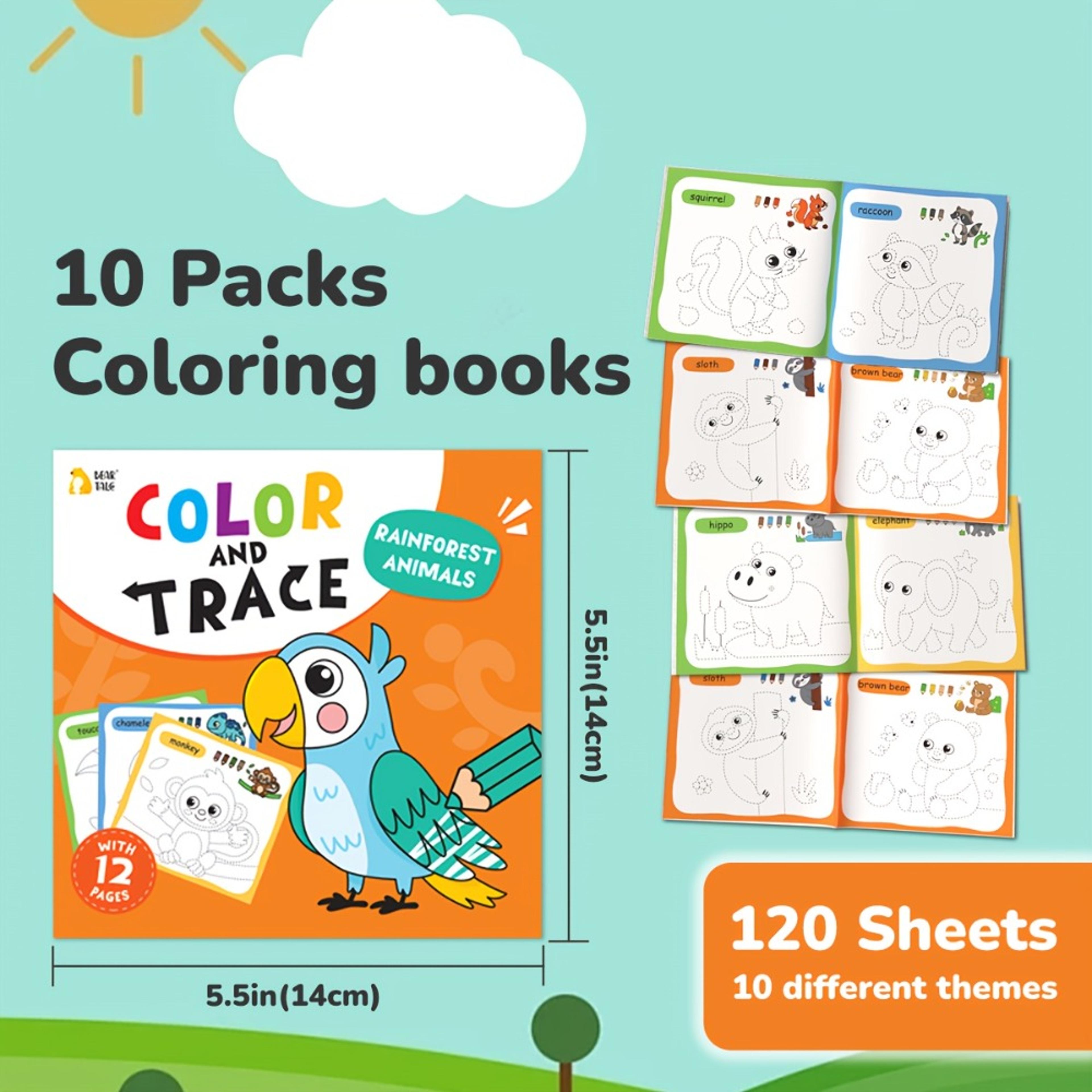 pack kids coloring books set with cartoon animals and travel activities