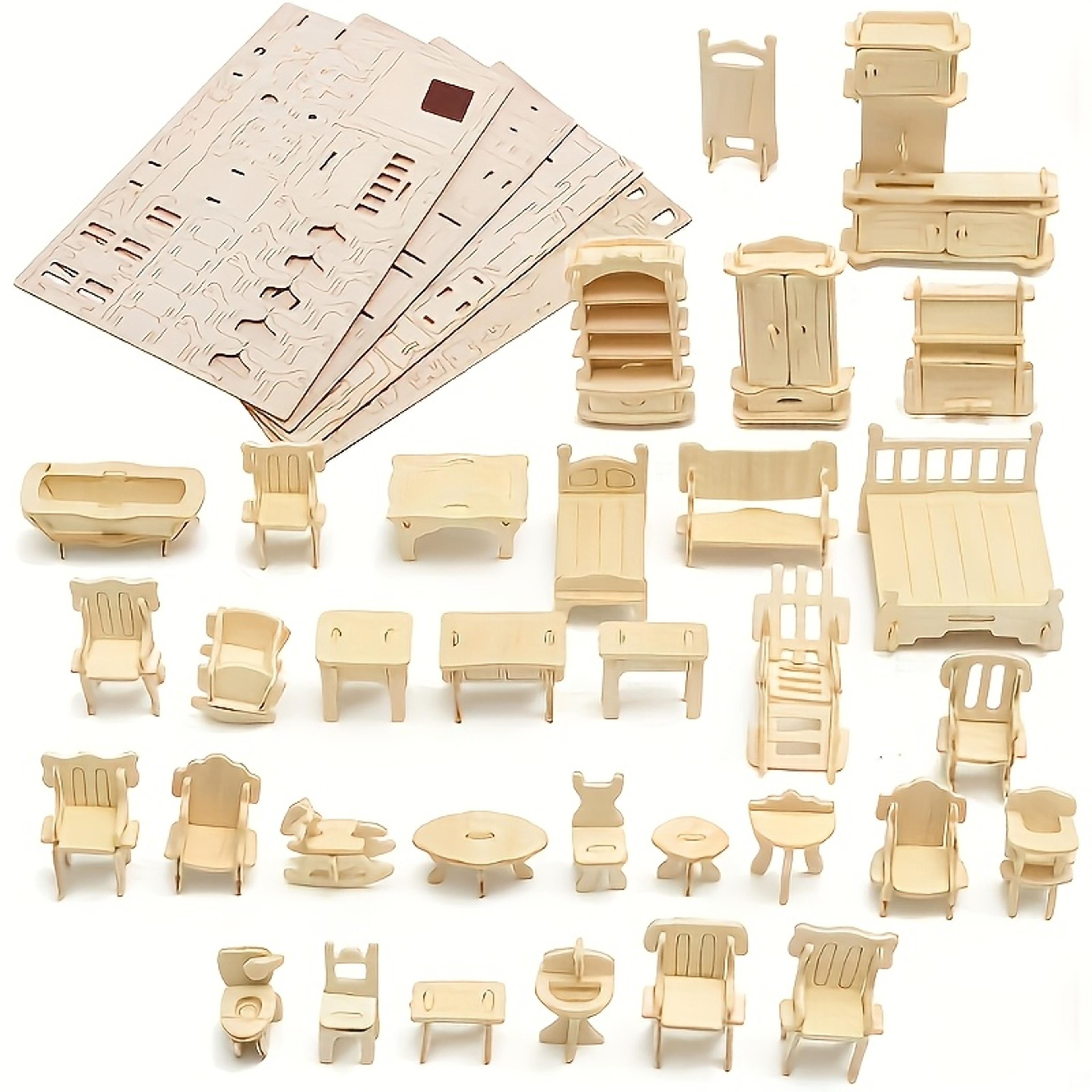 wooden dollhouse furniture set diy puzzle miniature room kit