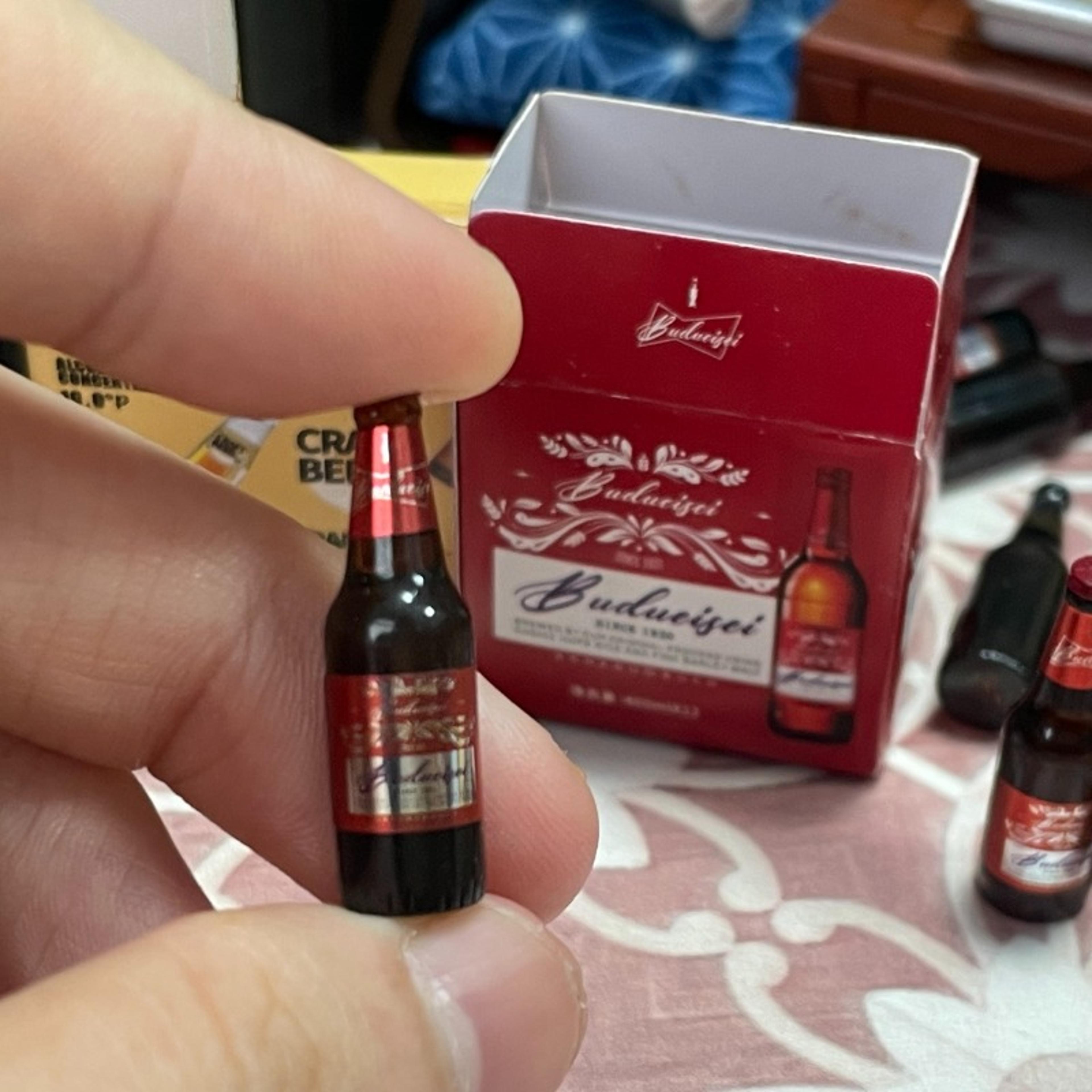mini budweiser beer bottle set for dollhouse bar decor & pretend play accessories