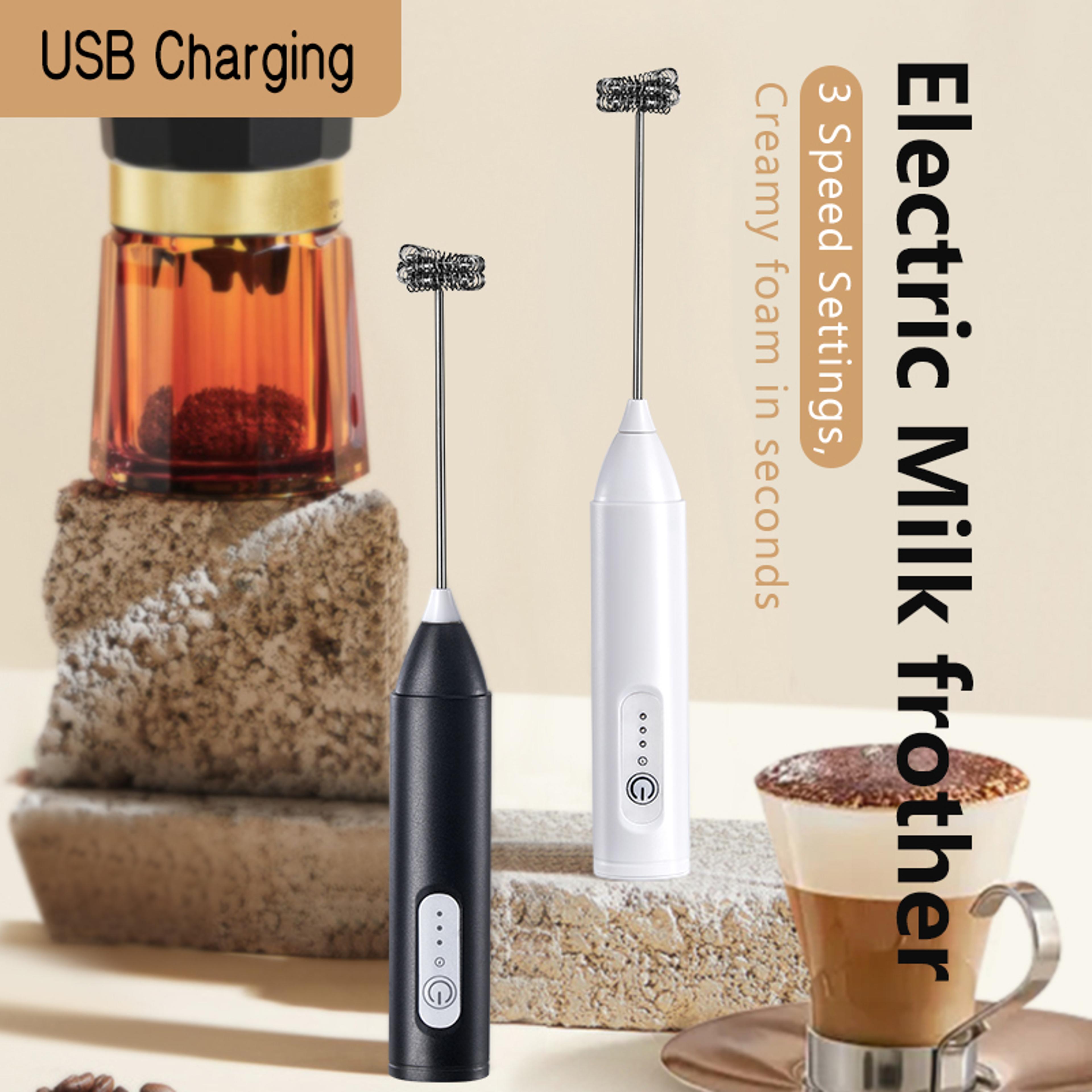 rechargeable milk frother with speed usb whisk for coffee, matcha & cream