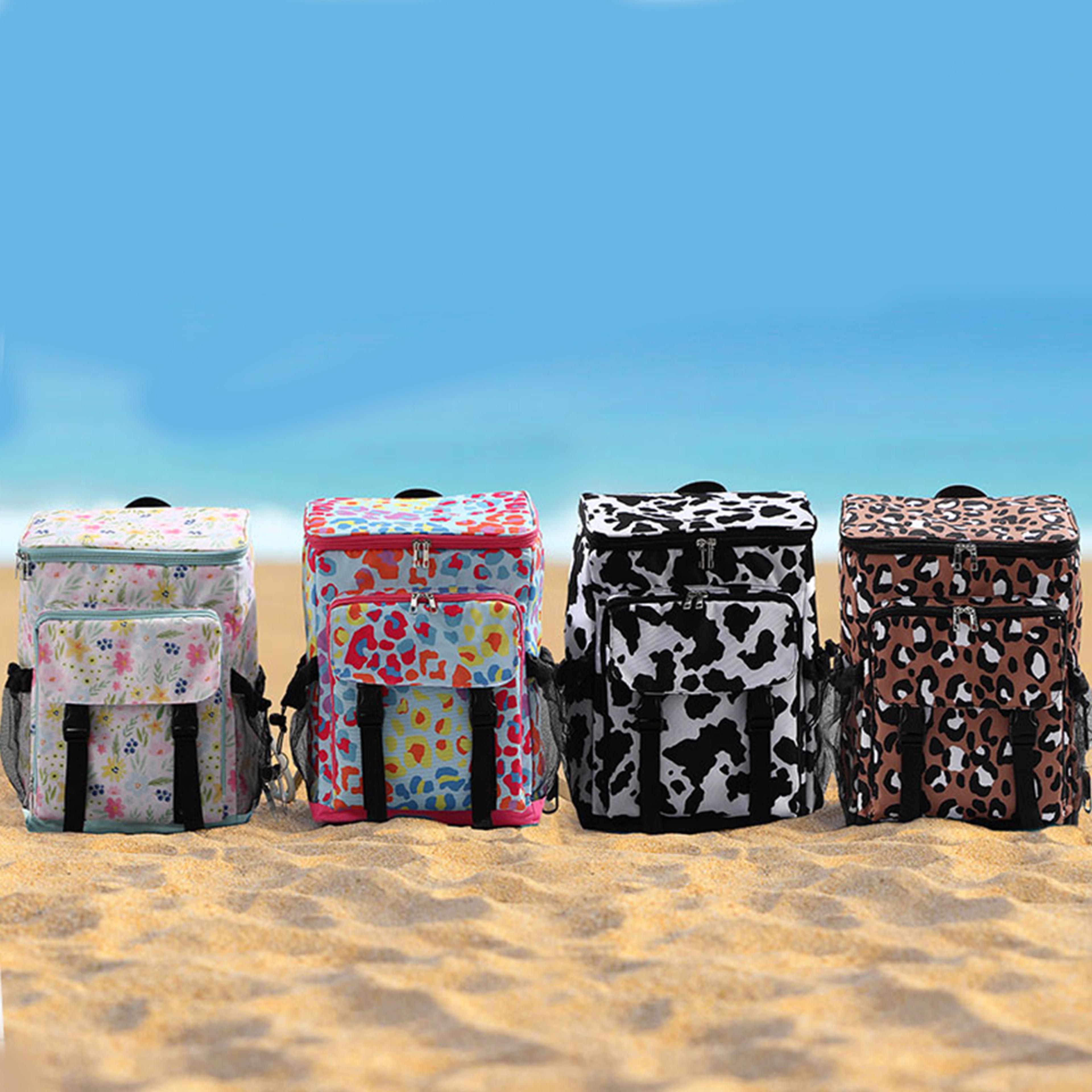 leopard print insulated cooler backpack for beach, hiking & picnic trips