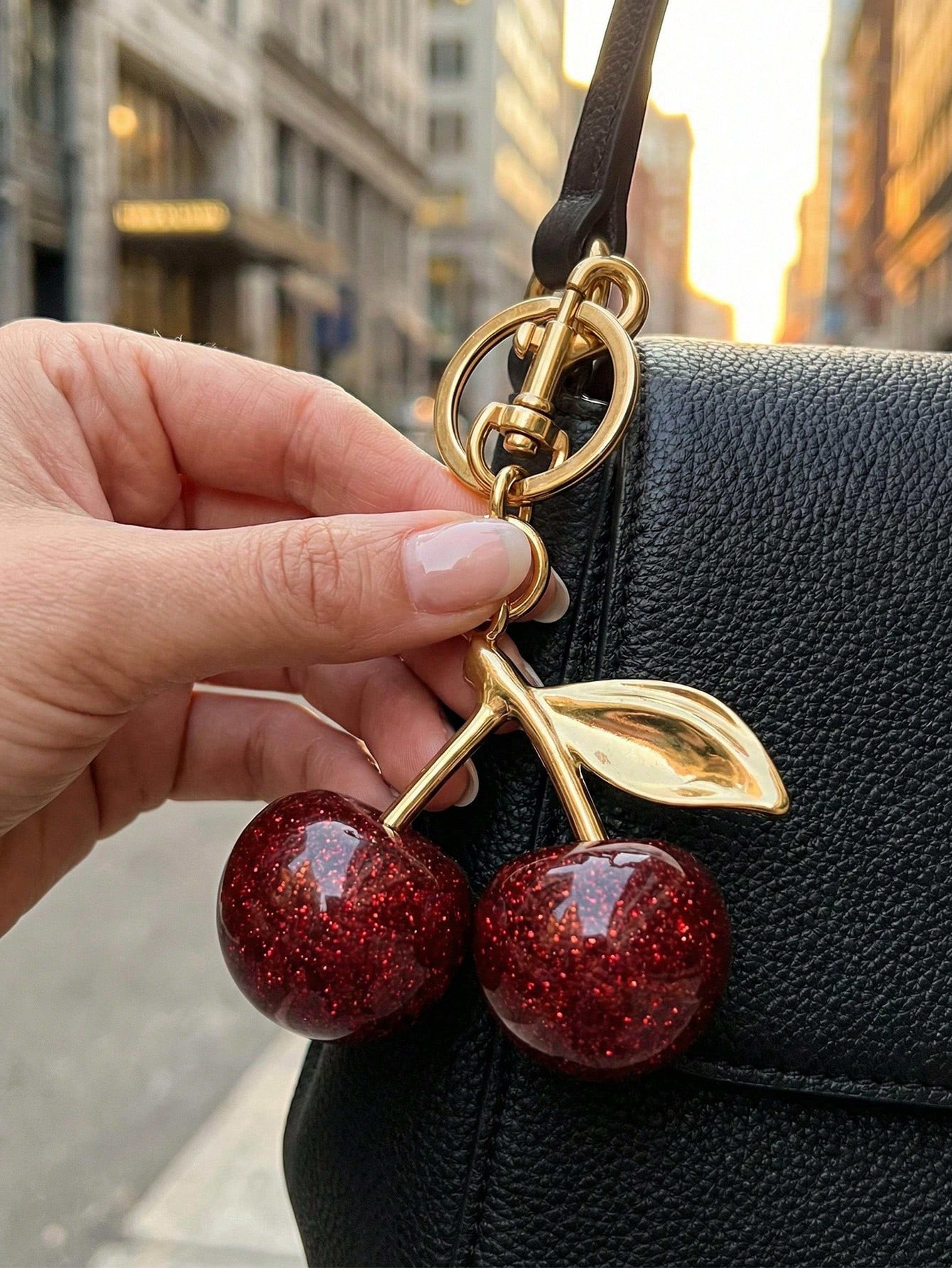 cherry bliss keychain charm – cute cherry keychain, bag charm & key ring accessory