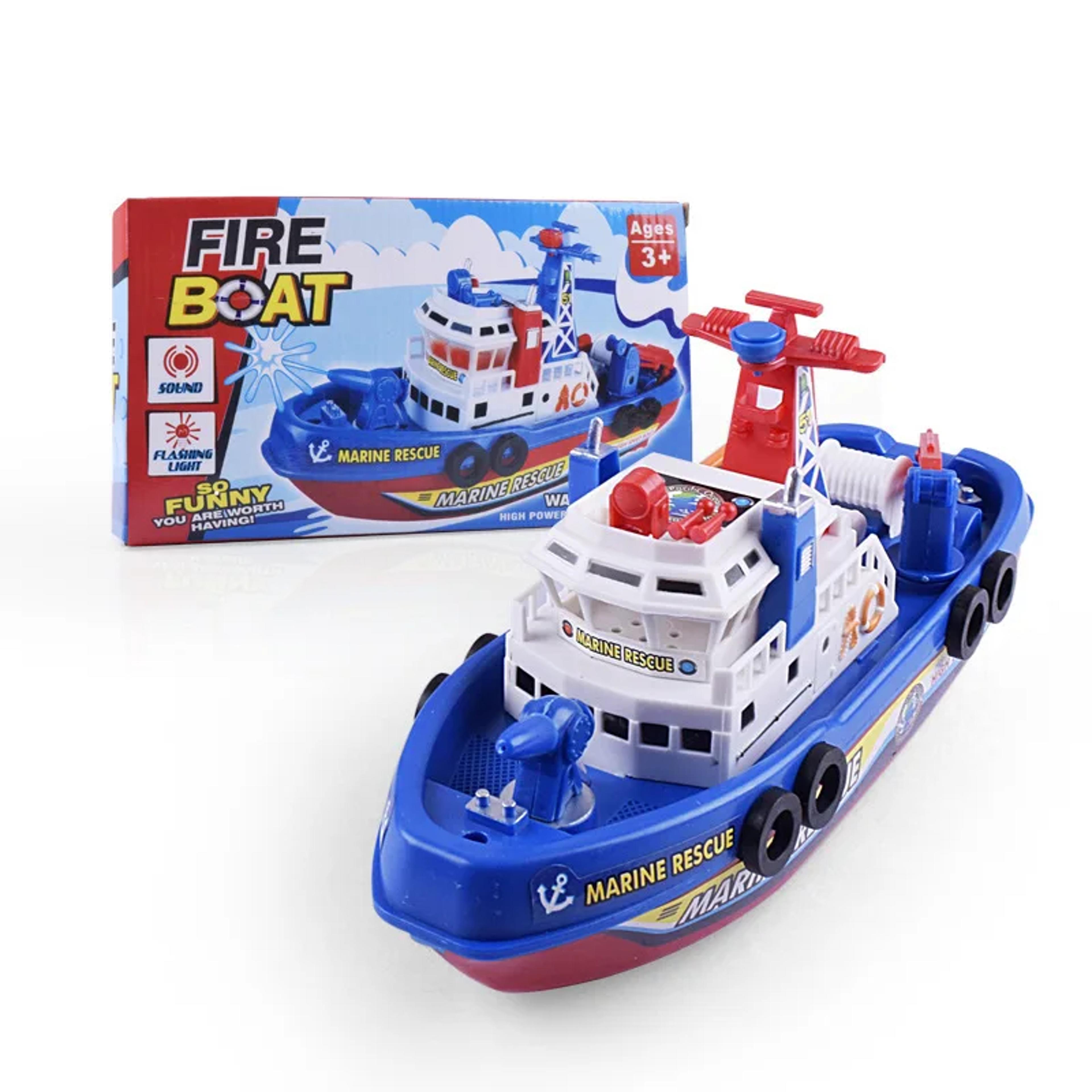 electric fire rescue boat toy with lights, music & water spray