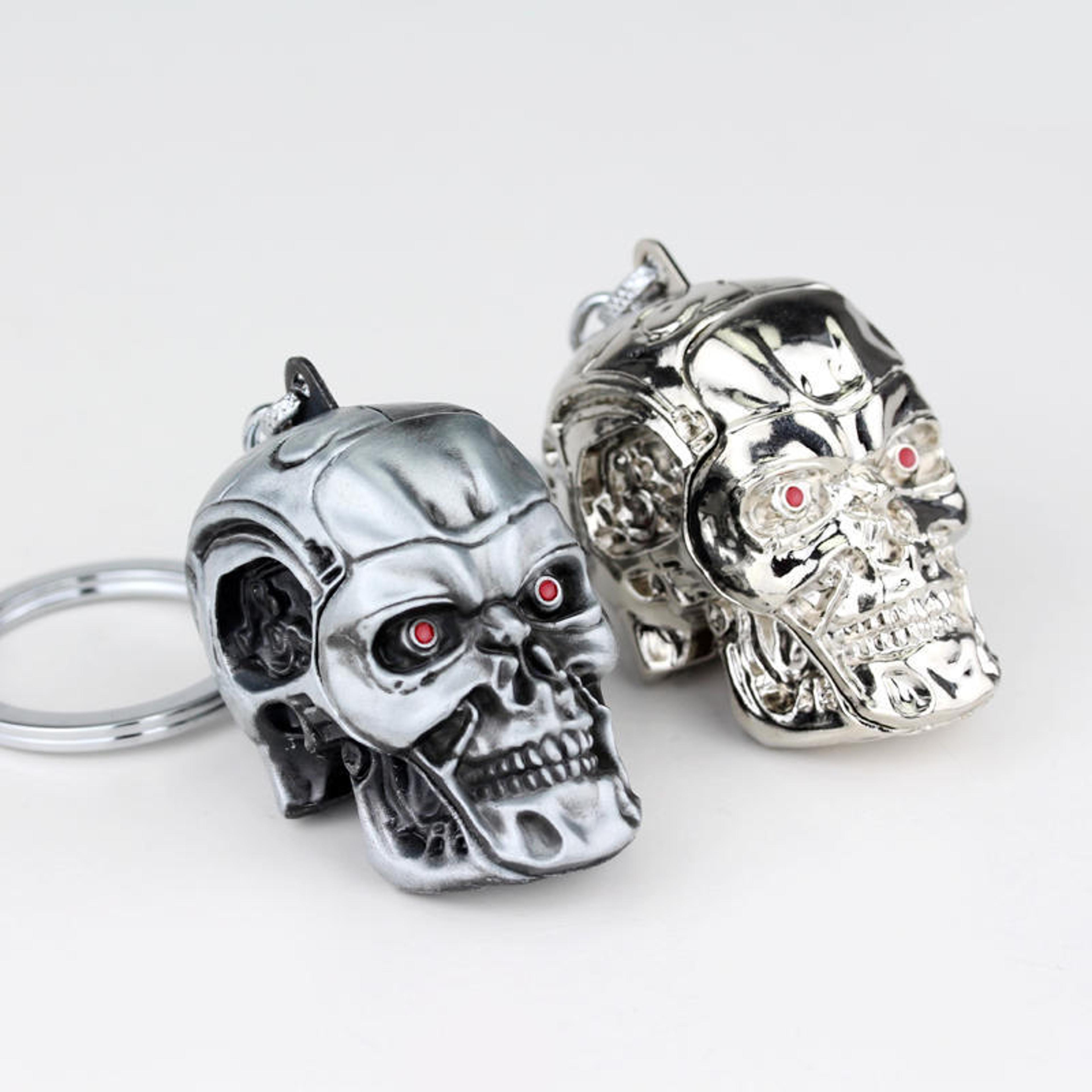 terminator skull metal keychain vintage skeleton car key ring pendant