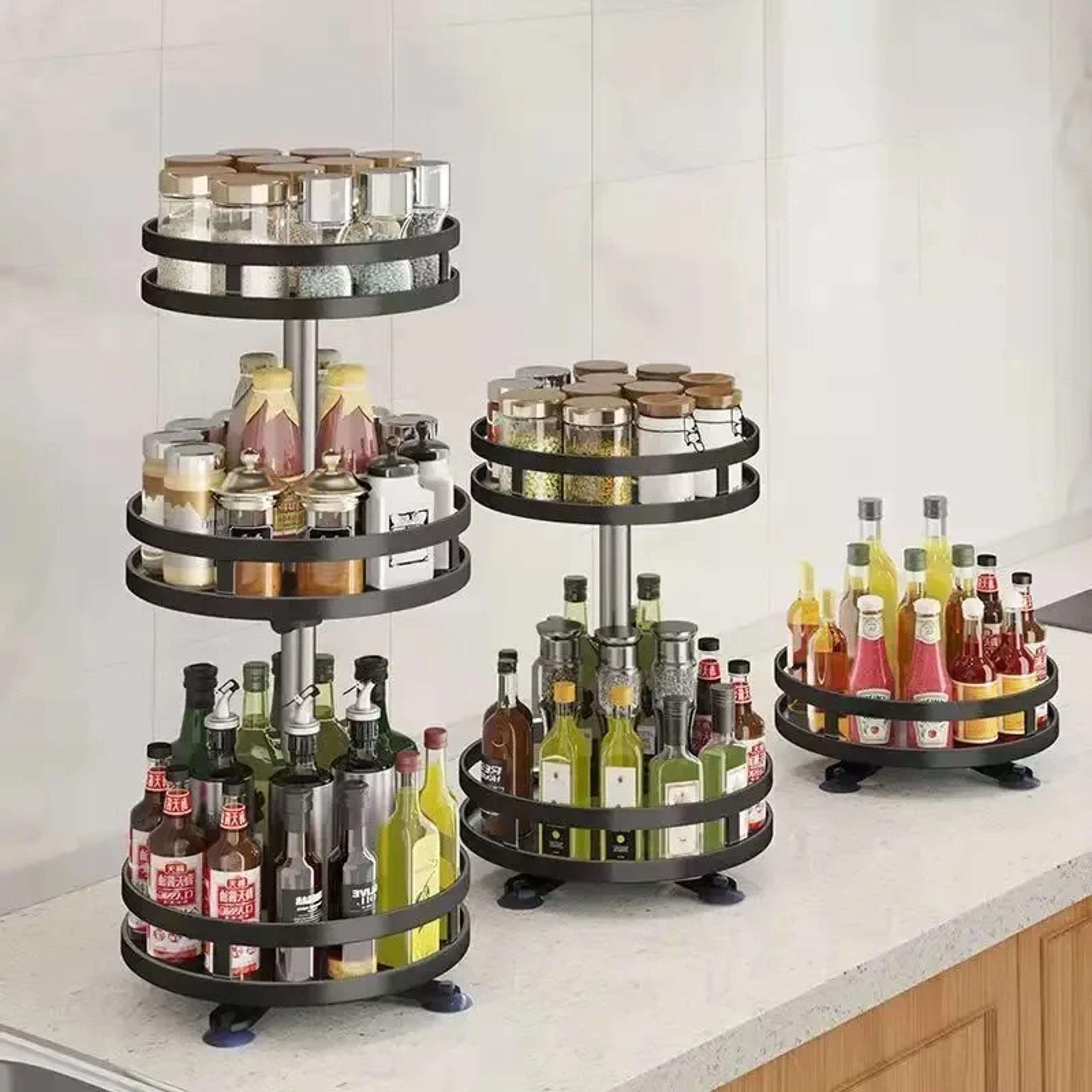 rotating kitchen turntable organizer space saving spice & condiment storage rack