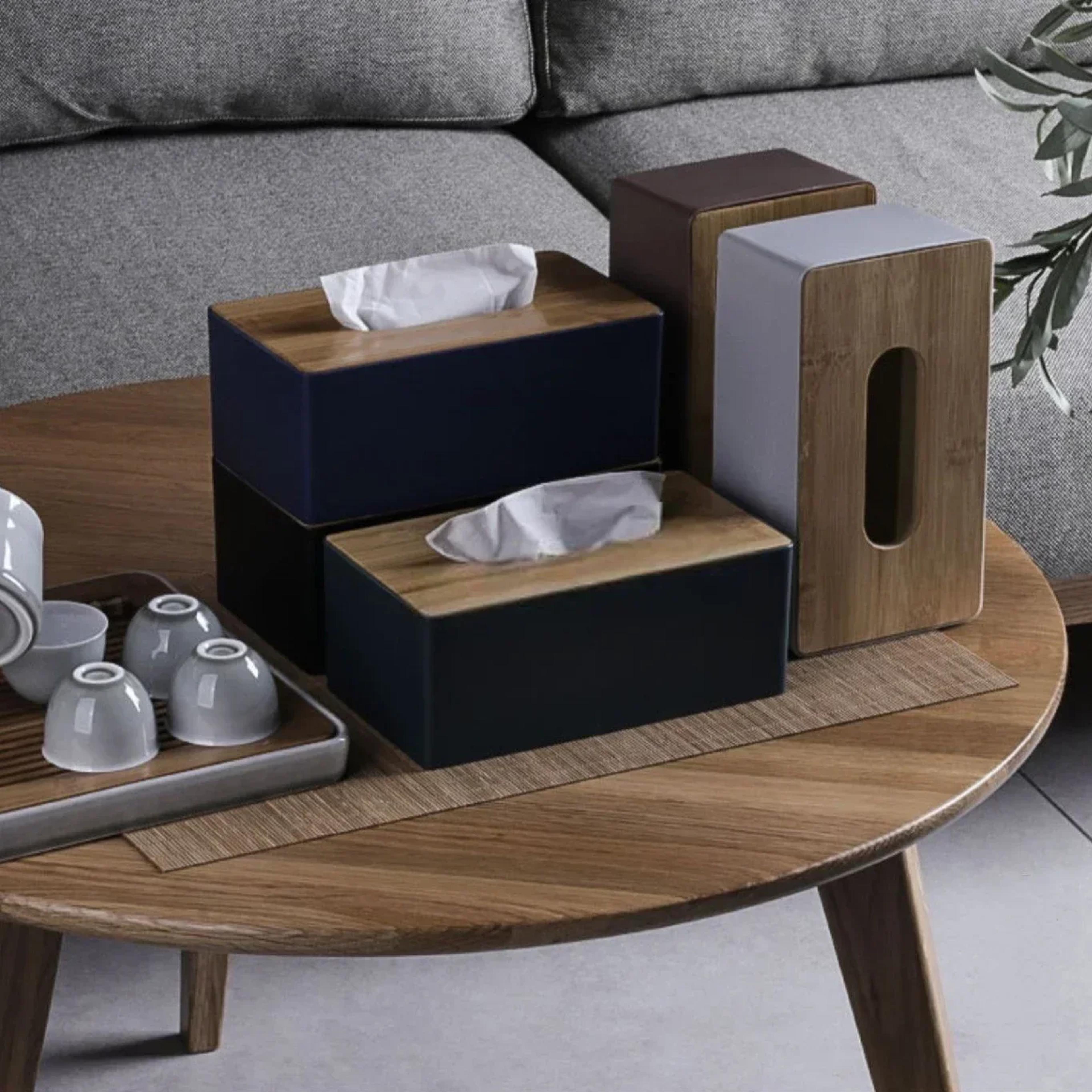 nordic solid wood tissue box holder with bamboo lid for home & office