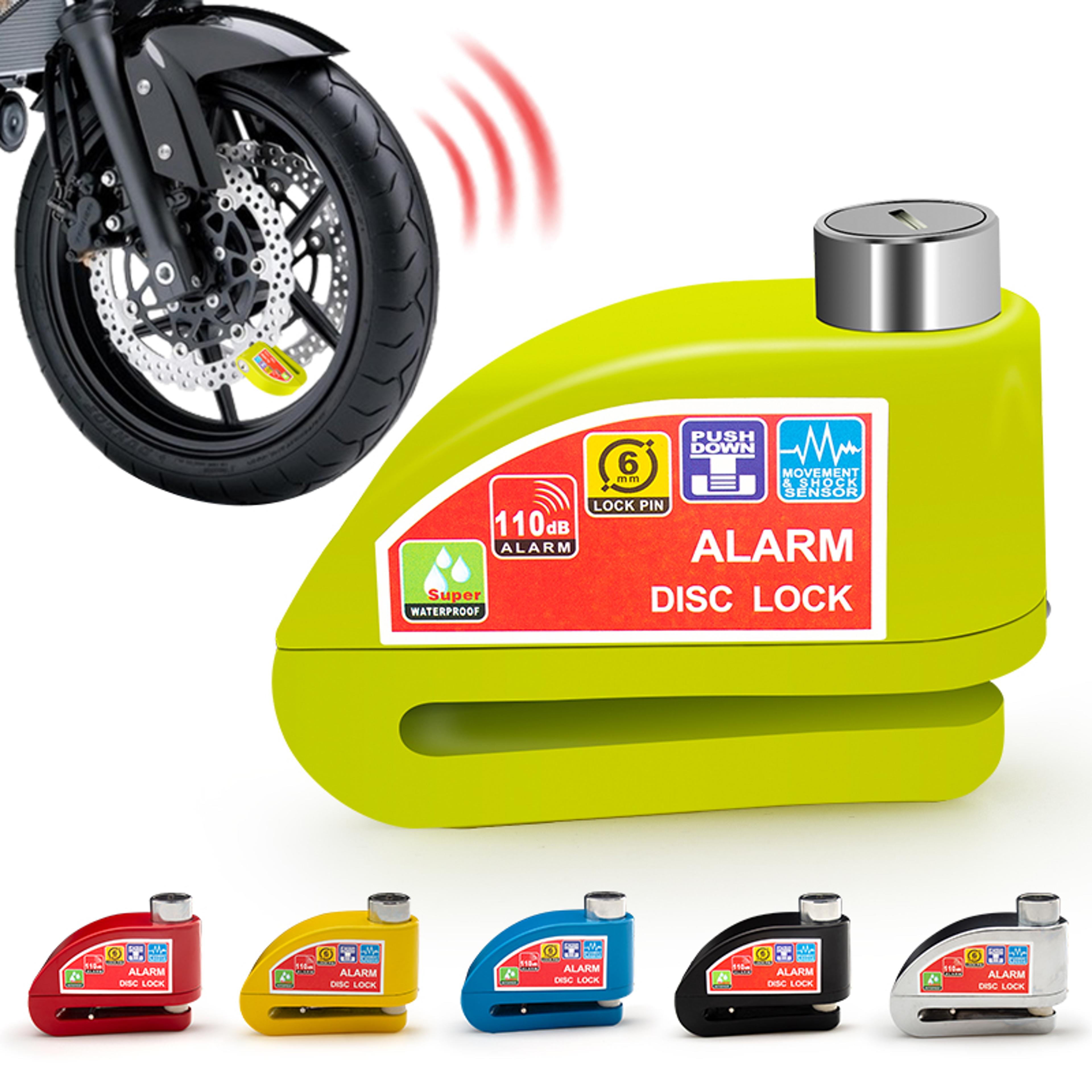 motorcycle bicycle alarm lock, anti theft disc brake lock with 120db alarm, vibration sensor & key security for bikes