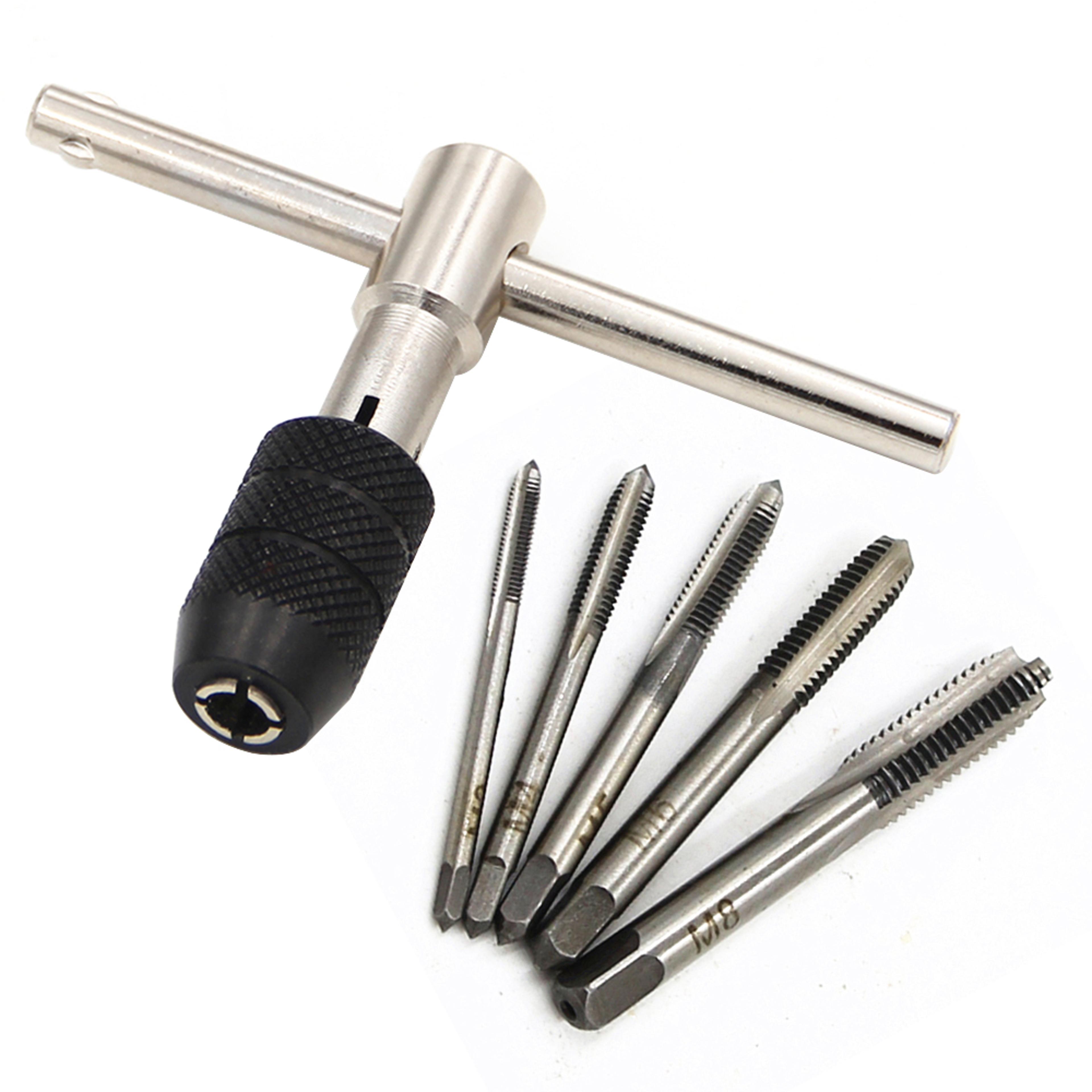 premium hand tap wrench thread tapping tool set m3 to m8 t shaped tap wrench & 5pc hand tap kit