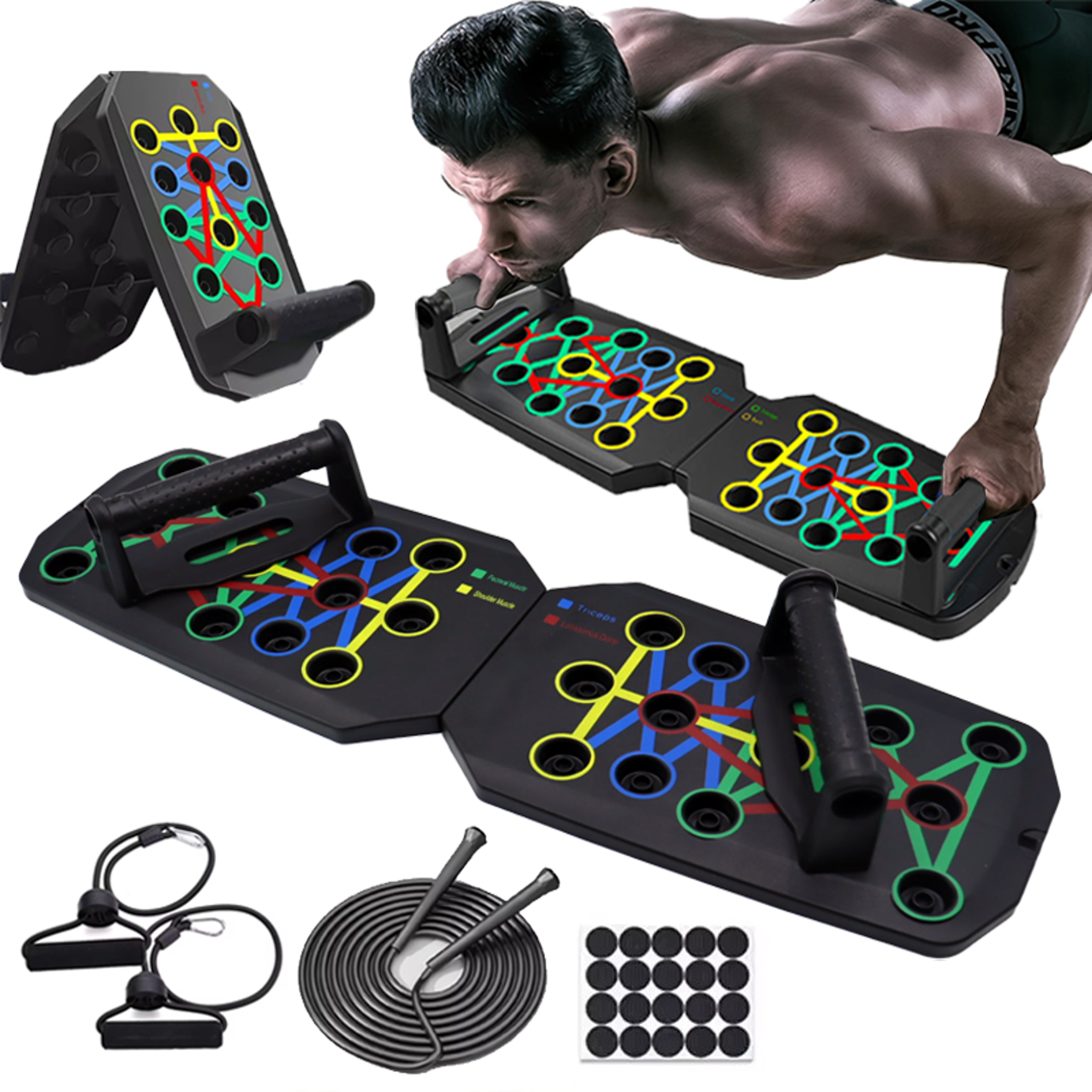 portable push up board set multifunctional foldable fitness equipment for chest, abdomen, arms & back trainin