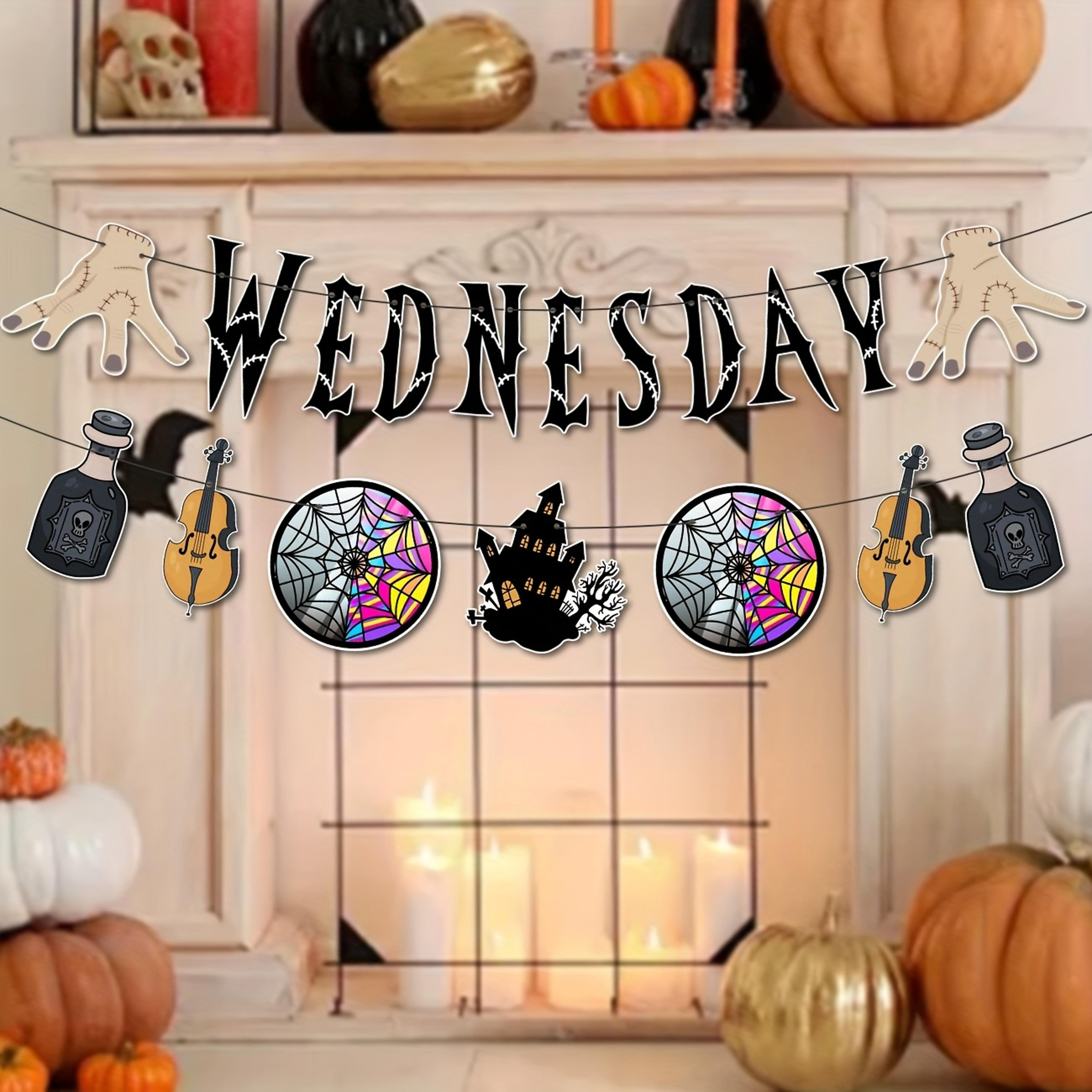 wednesday themed party supplies, horror birthday banner, halloween decorations kit with wednesday inspired party banner