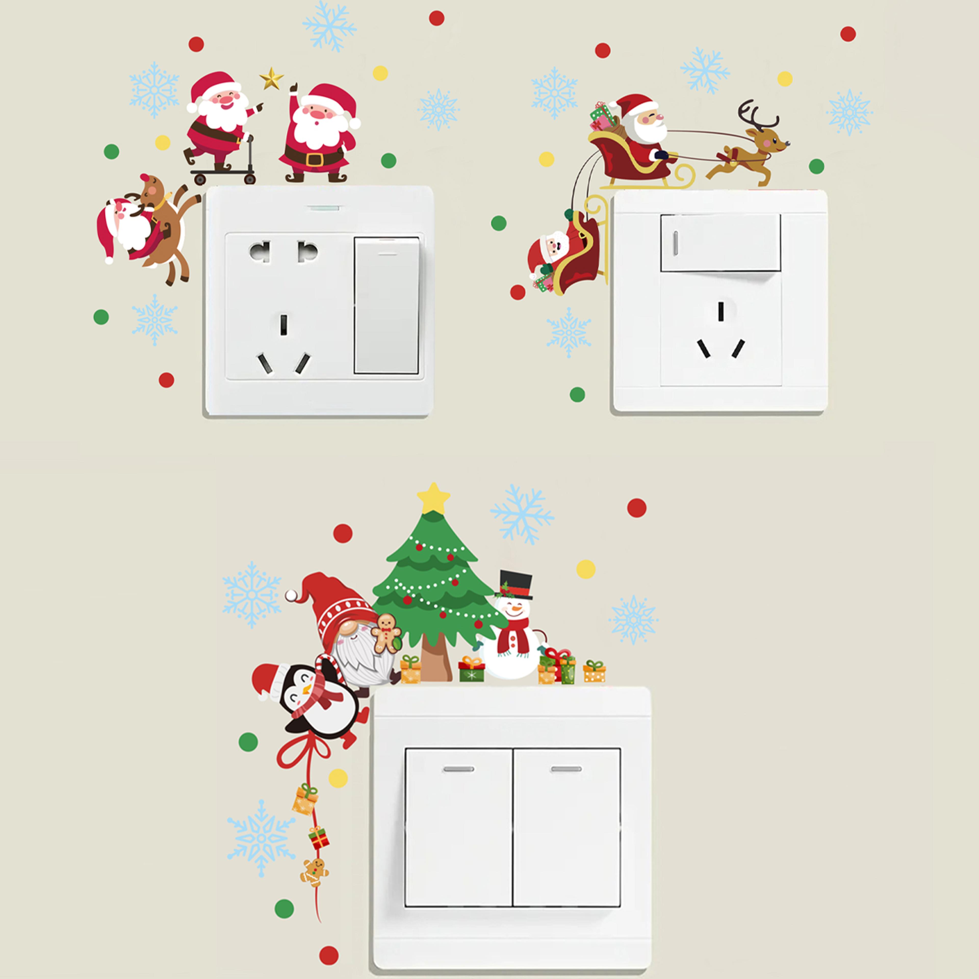 santa claus switch sticker christmas decoration,penguin xmas wall decal,merry christmas home decor,navidad ornament gift