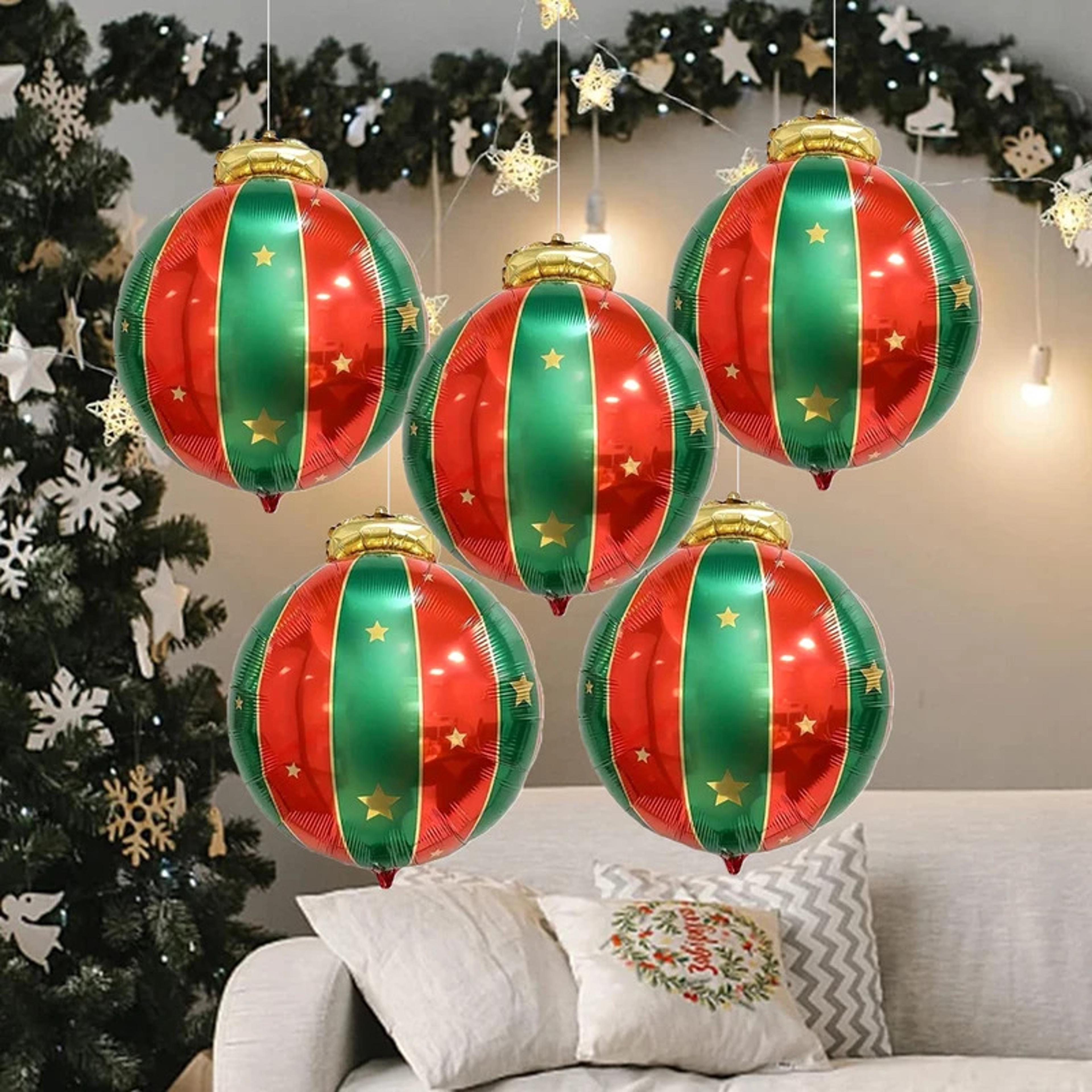 red green gold star foil balloons, christmas ball decoration balloon, ideal for holiday and party backdrops