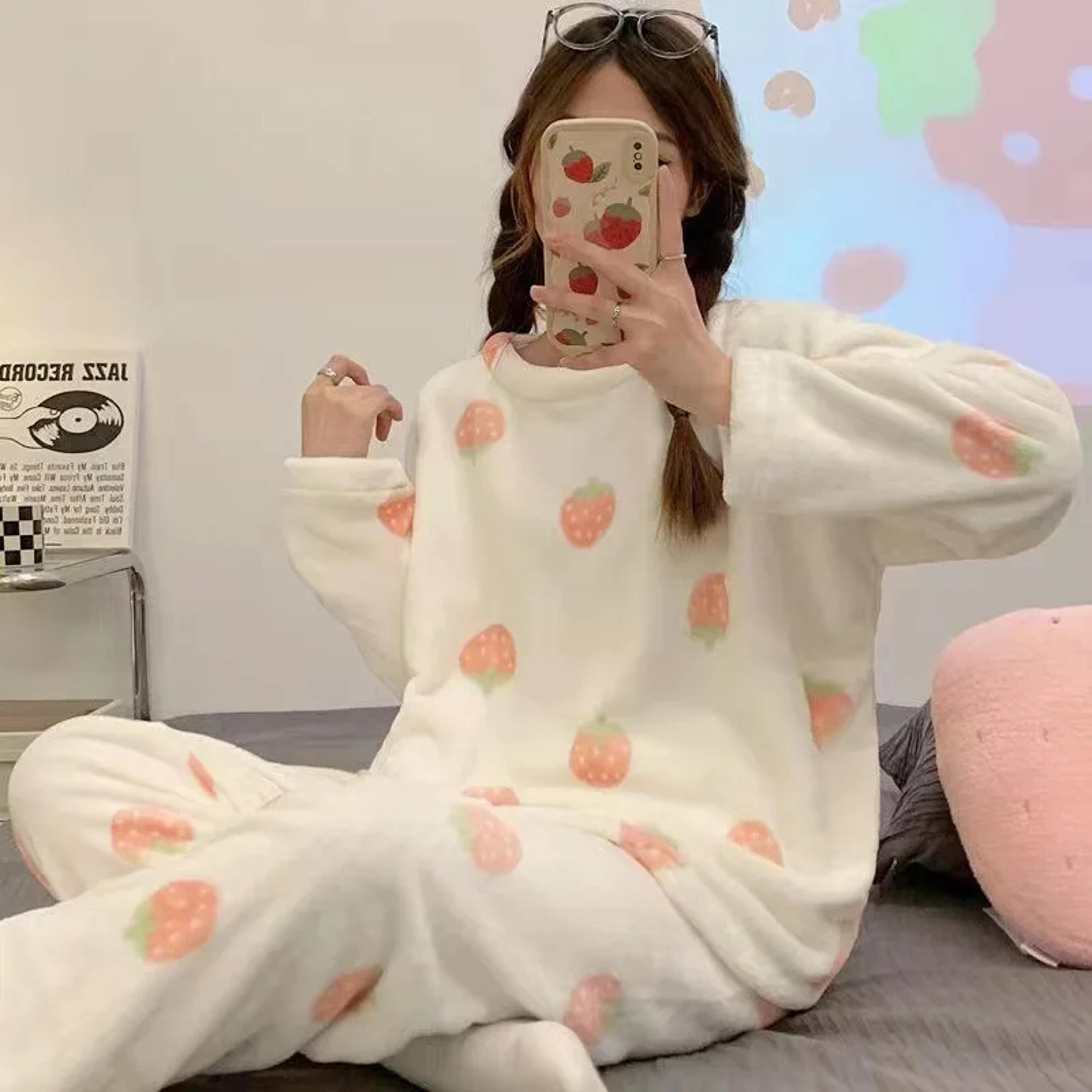 plus size coral velvet pajamas for women, warm sleepwear for winter, long sleeve solid color plaid trousers
