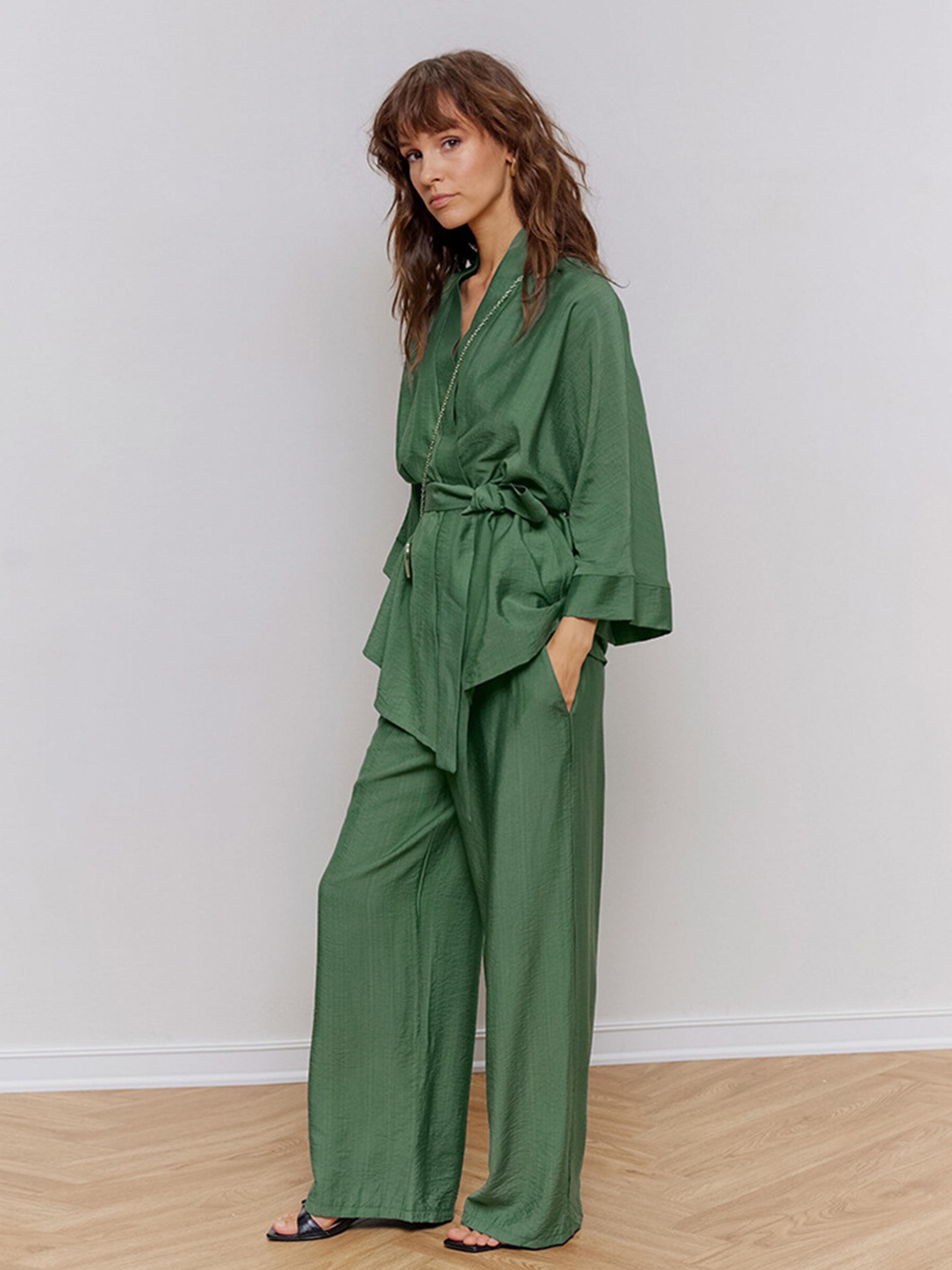 women's long sleeved pajama set, autumn green lace up pajamas, loose pants leisure home clothing set