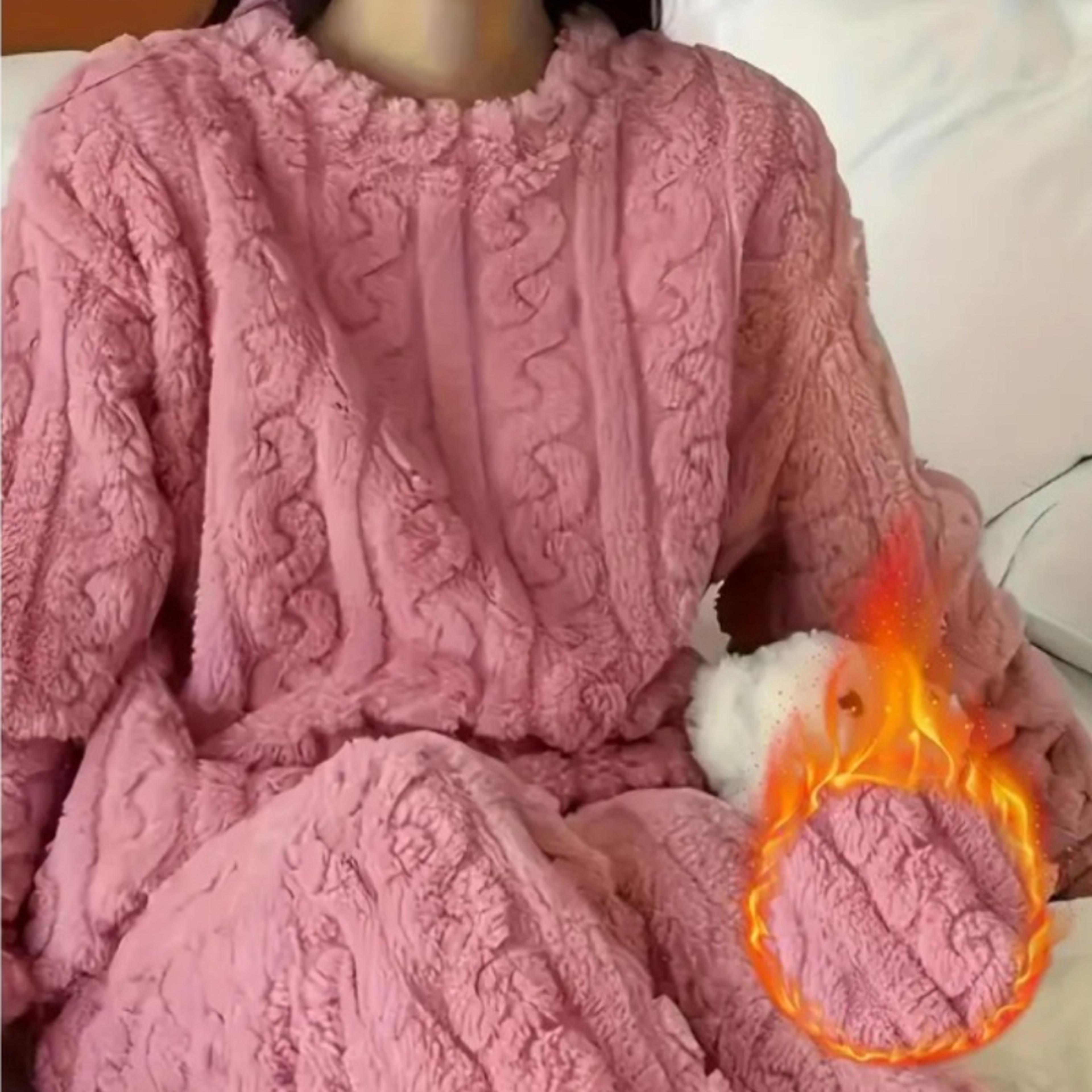 cozy winter warm coral velvet pajamas set for women, soft thick fluffy lounge suit, sleepwear outerwear for cold weather