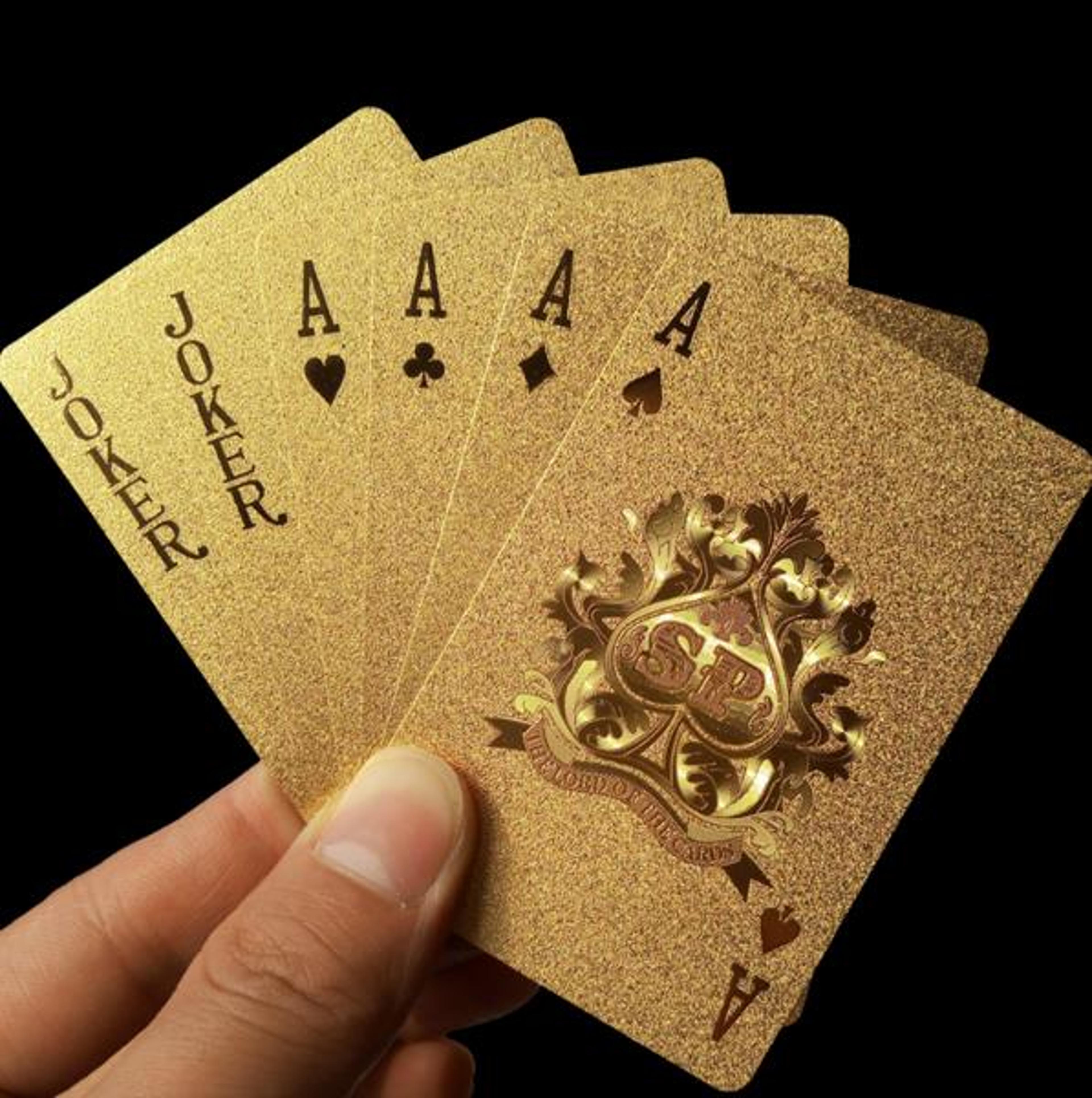 gold foil poker set magic, golden playing cards deck, gold plastic foil cards, waterproof durable poker cards