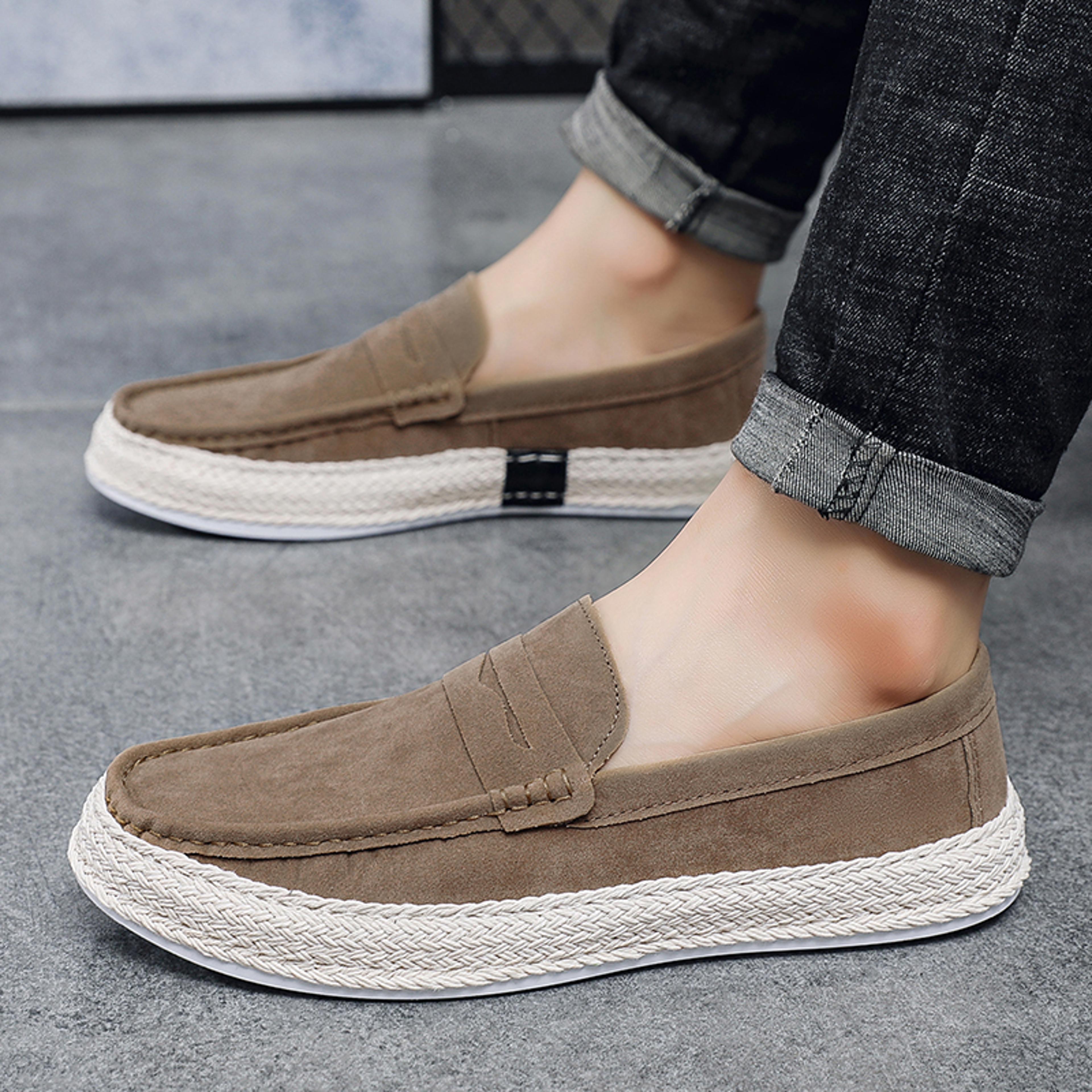 comfortable men slip-on driving shoes, fashion suede moccasins, lightweight casual loafers, breathable lazy shoes