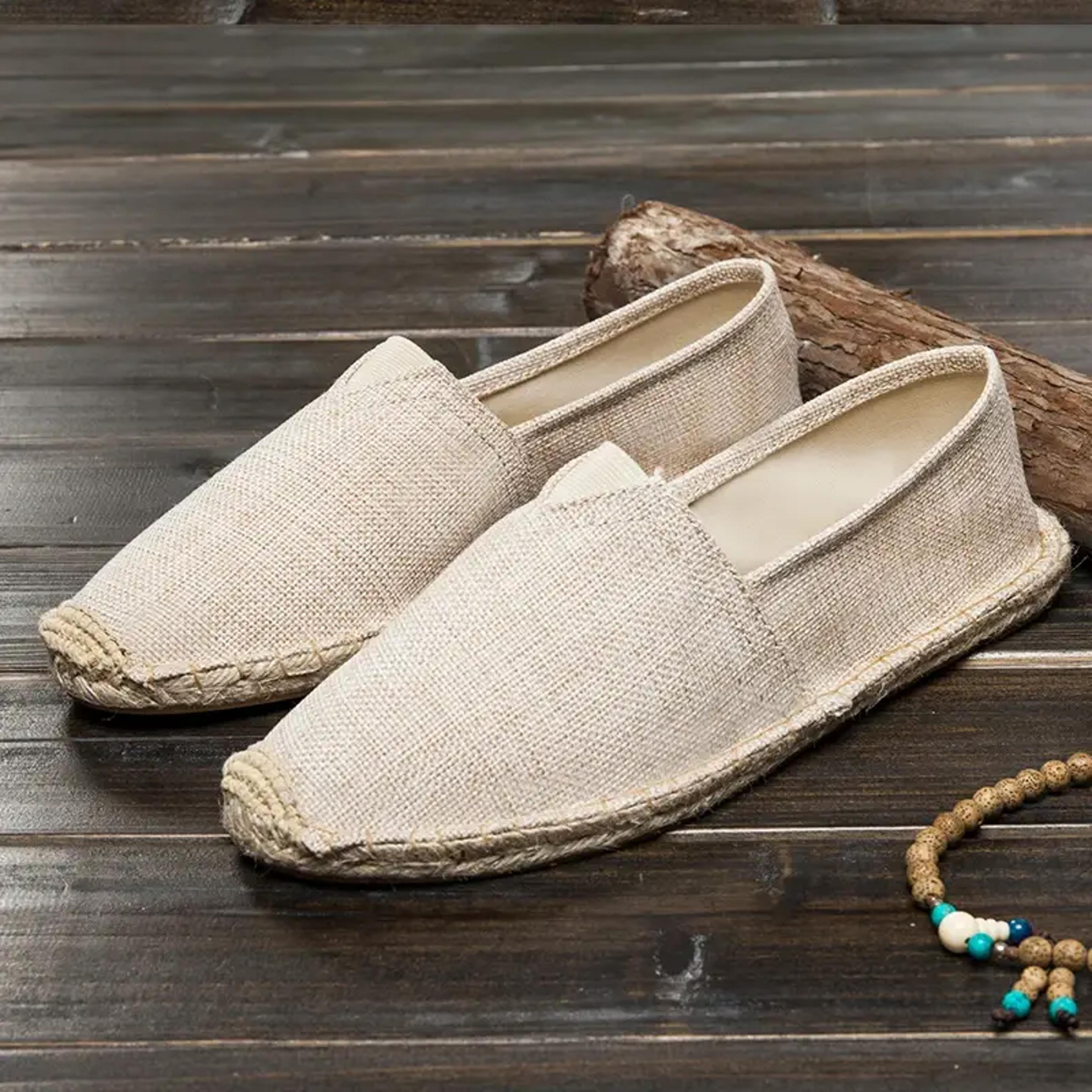 breathable men women canvas shoes, comfortable slip-on loafers, soft linen shoes with thick sole