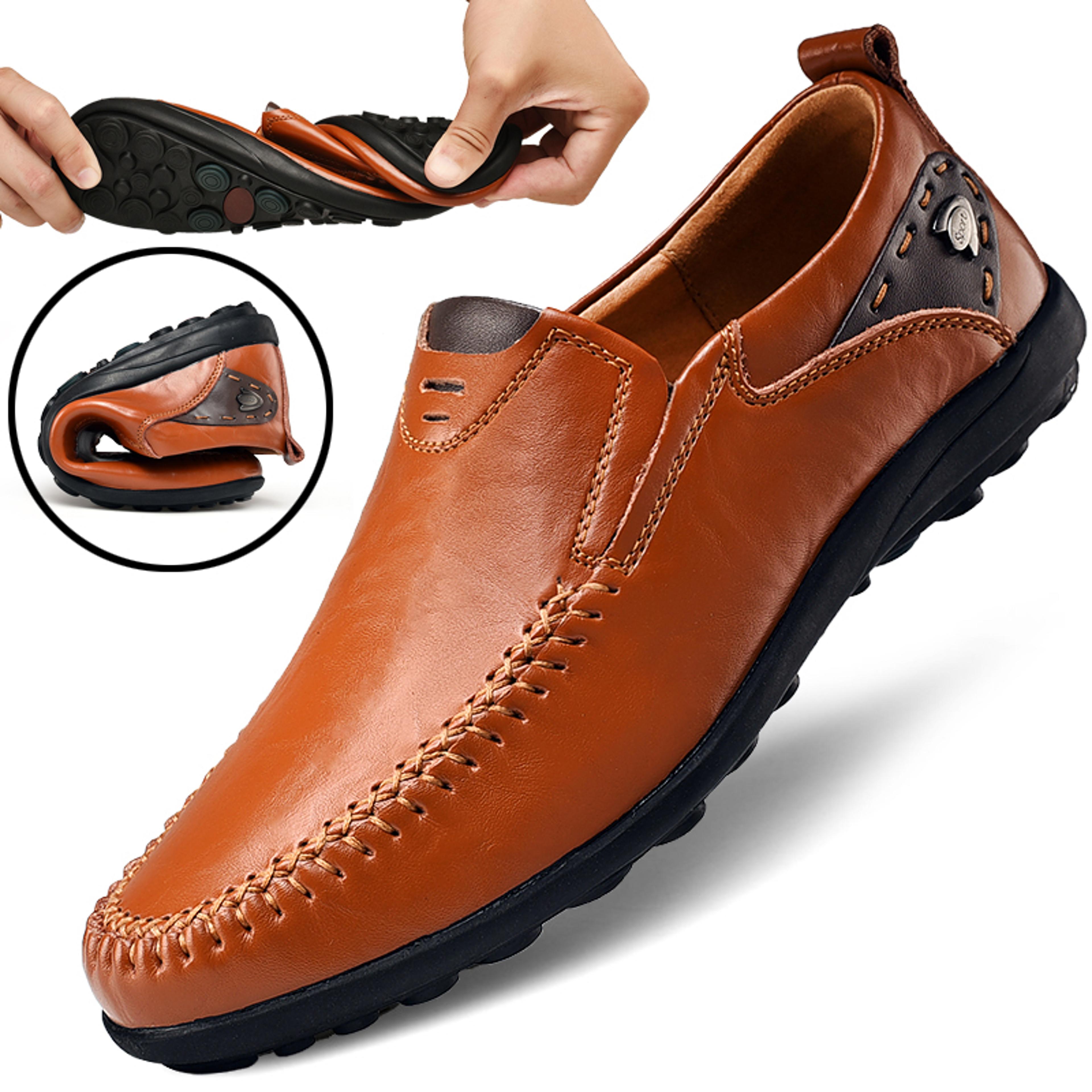 handmade genuine leather shoes for men, casual walking loafers, flat platform sneakers