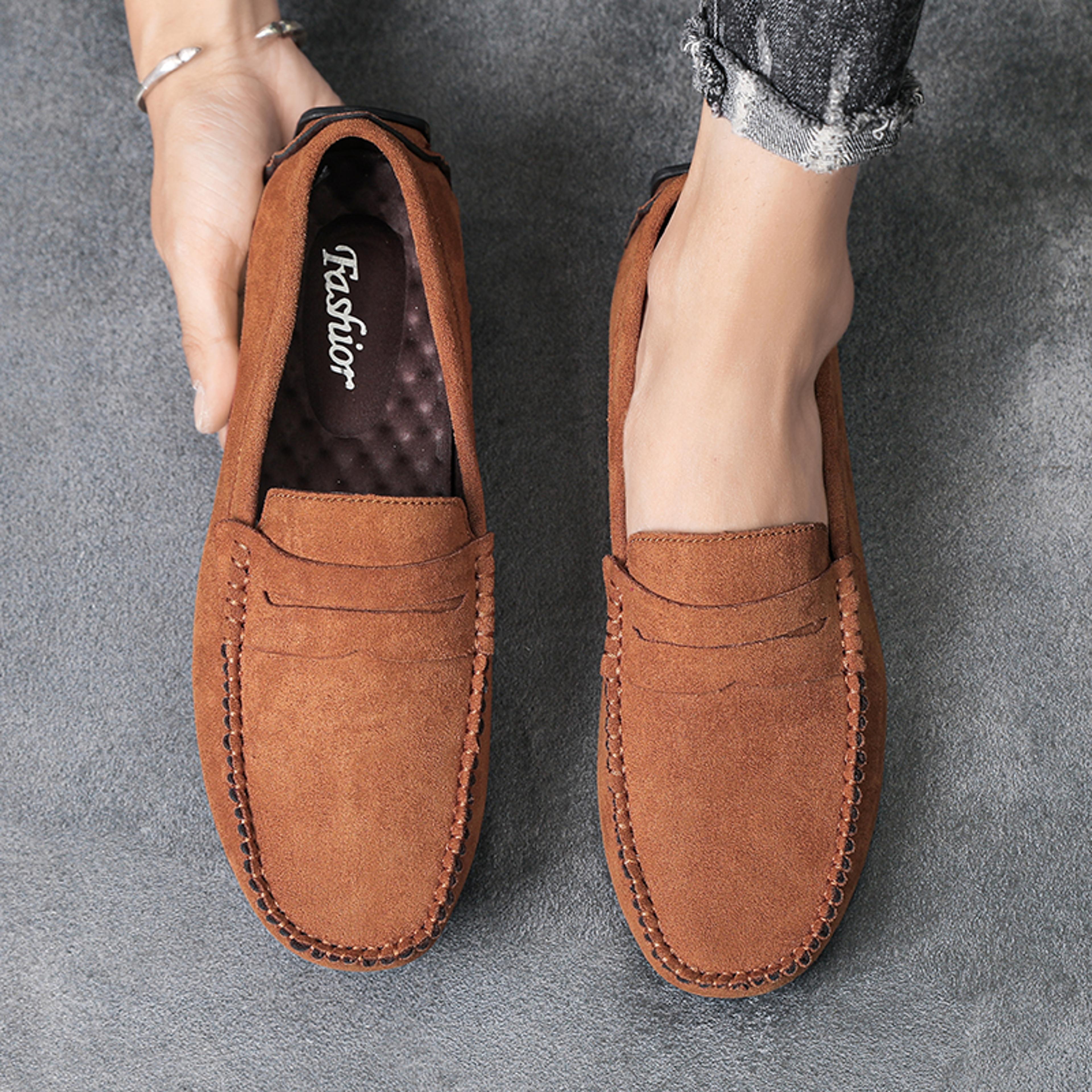 breathable leather mens loafers, slip on male driving shoes, fashion suede men casual shoes, comfortable boat shoes