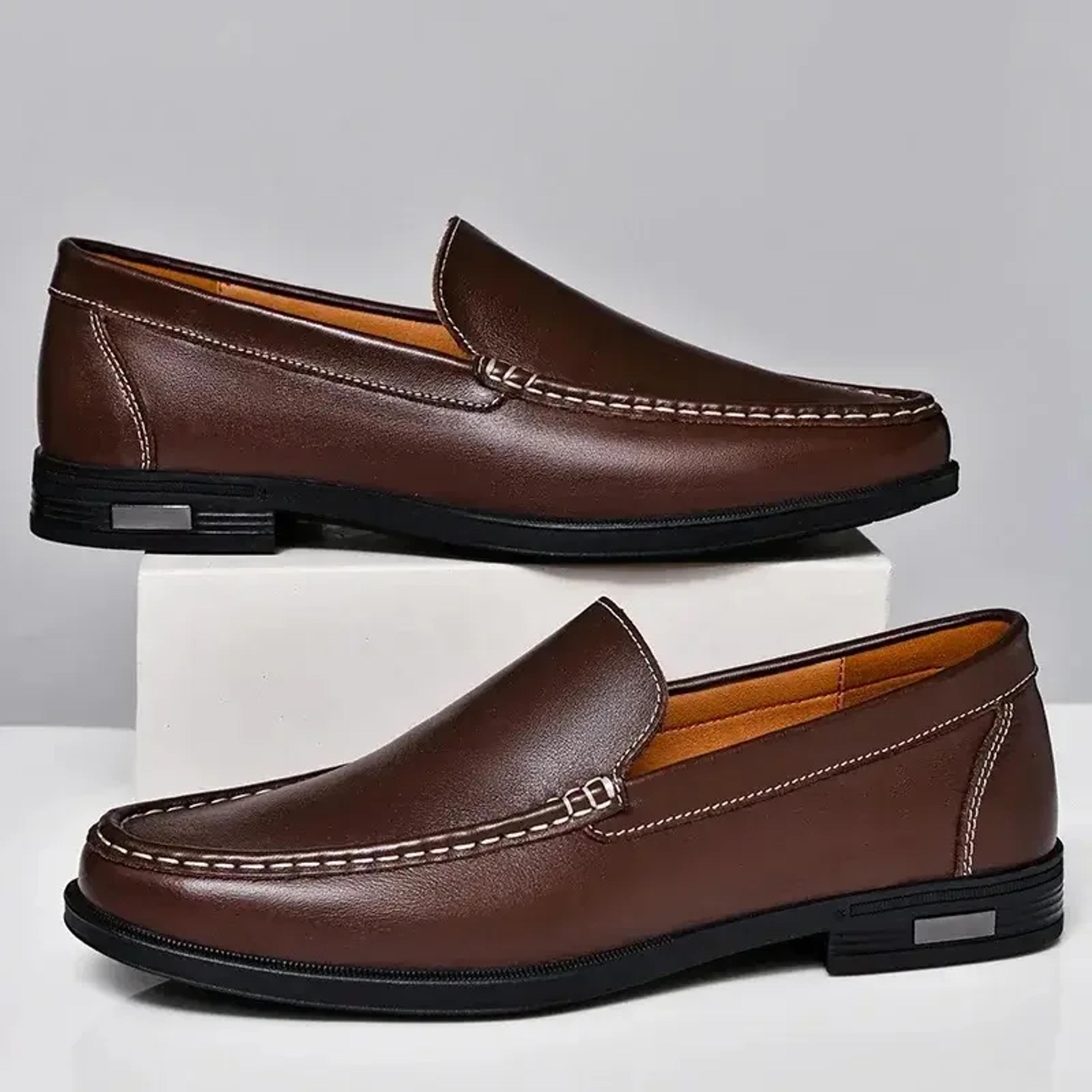 men's genuine leather loafers, casual moccasins, business dress shoes, slip-on driving shoes, big size shoes for men