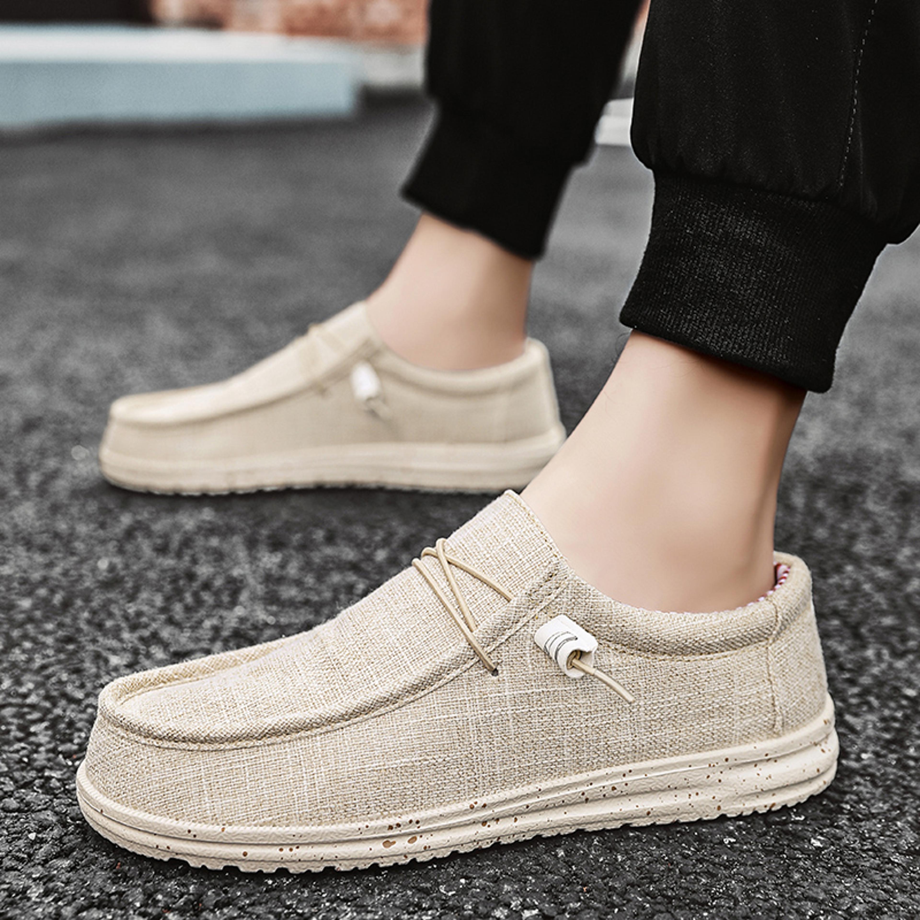 casual men shoes, breathable canvas loafers, vulcanized walking sneakers, lightweight flats