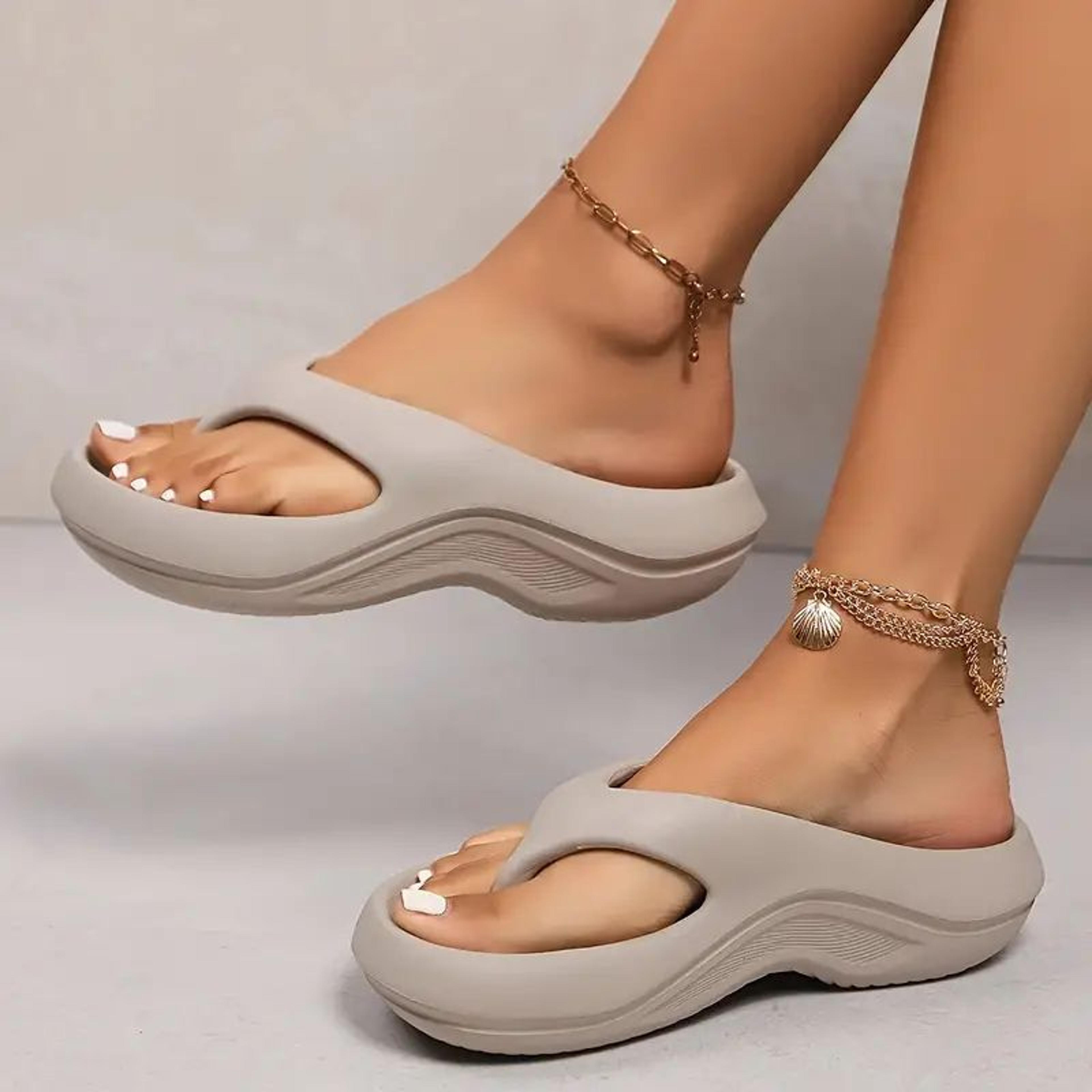 comfortable cloud slippers, thick platform eva flip flops for women, summer clip toe non slip beach sandals