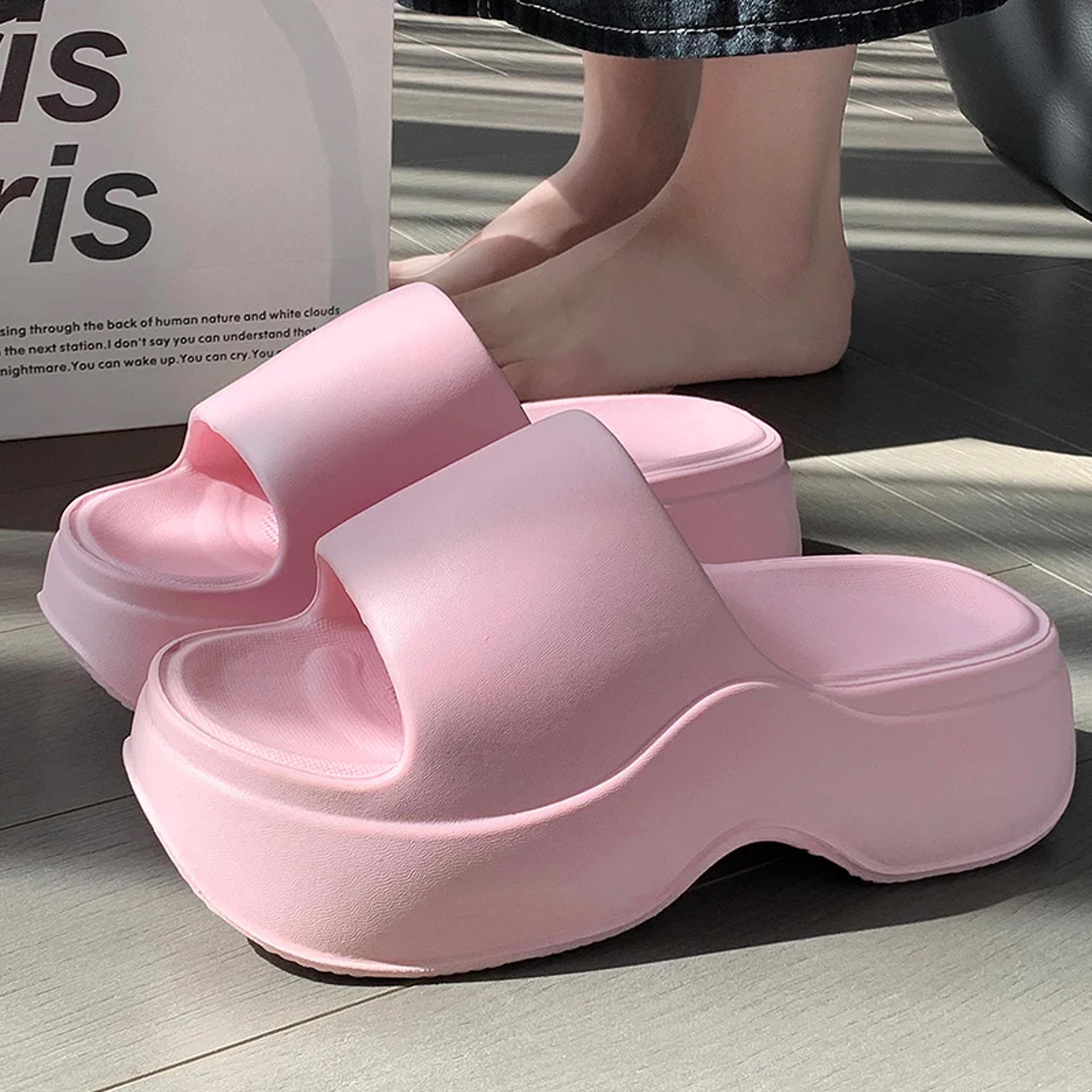 non-slip beach slides, women solid color eva platform slippers, summer soft sole wedge heel sandals for ladies