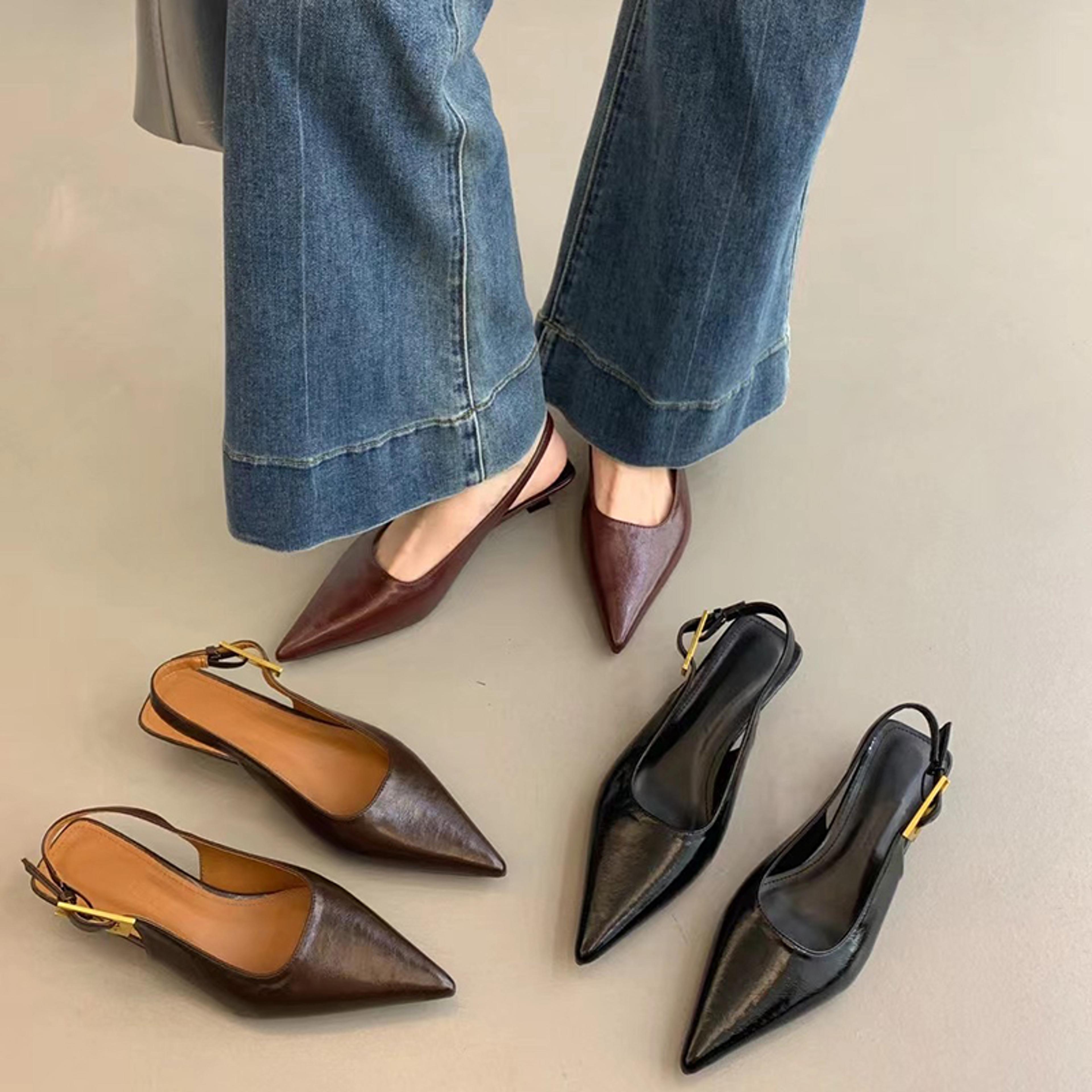 fashion pointed toe women sandals, low heel mules, elegant singbacks shoes, summer party stripper sandalias