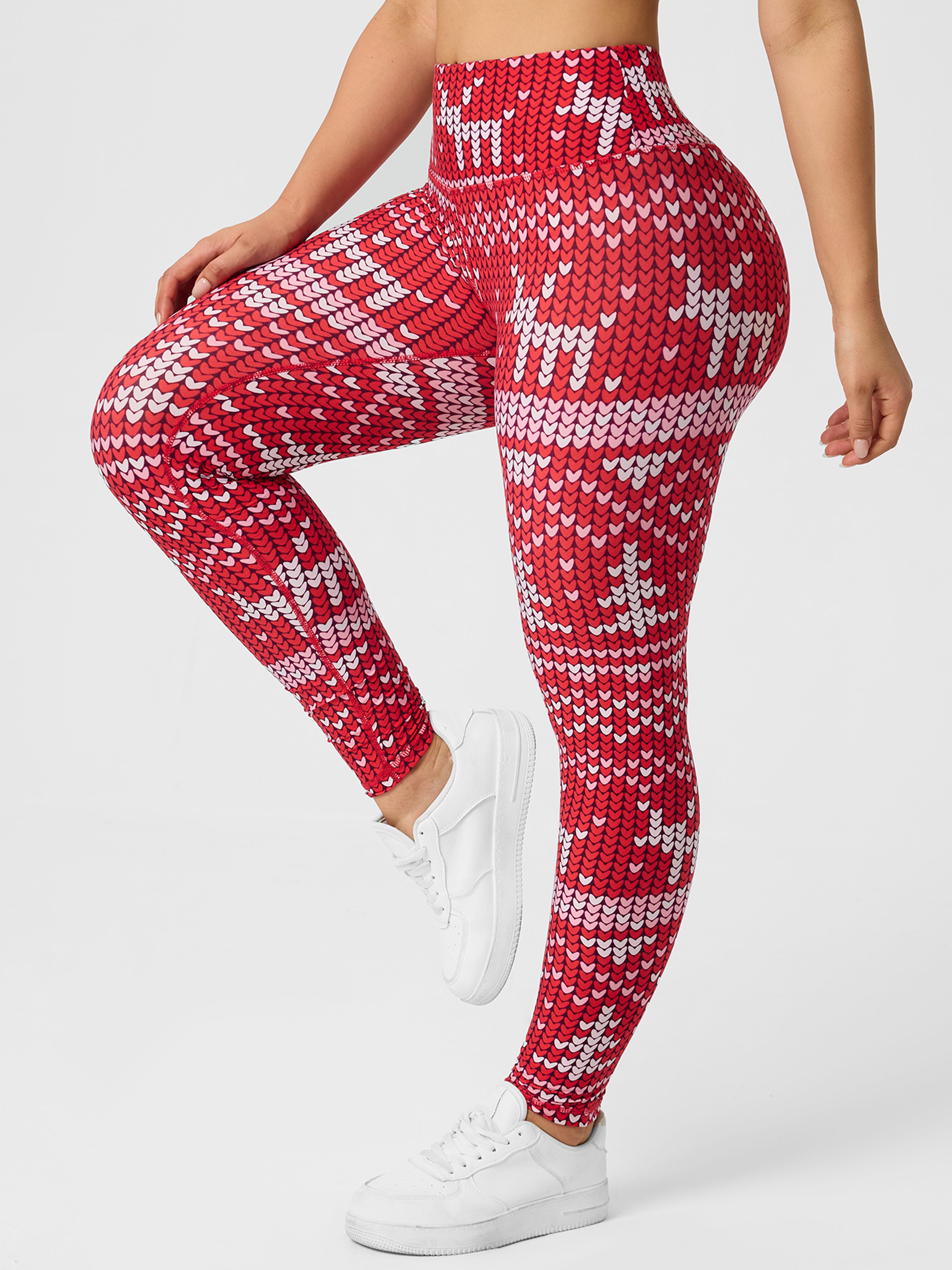 christmas print women leggings, slim elastic bottoms, hip lifting tummy tuck, festive style outdoor tights