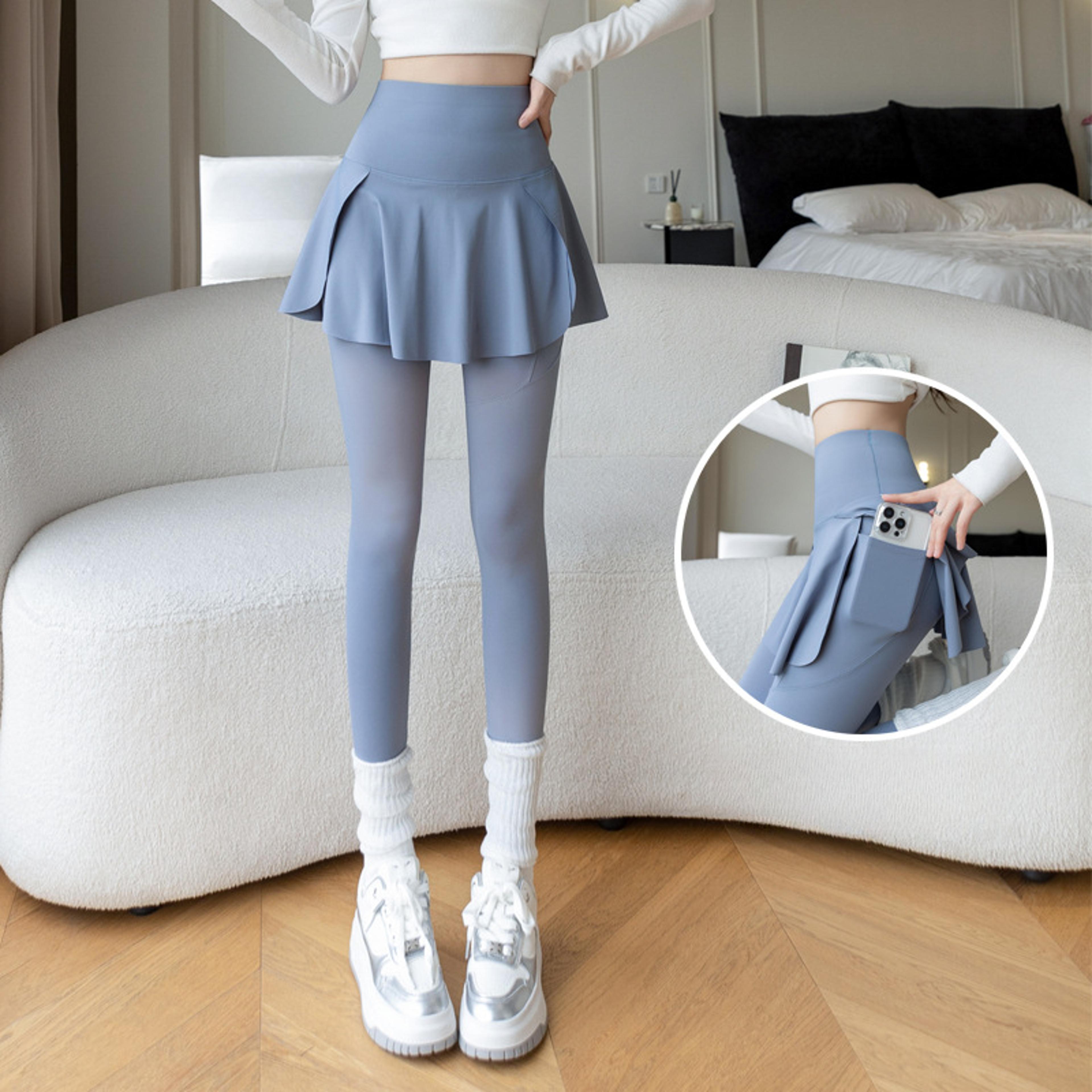 seamless fitness leggings high waist with pocket, women fake two pieces leggings, elastic slim fashion yoga pants