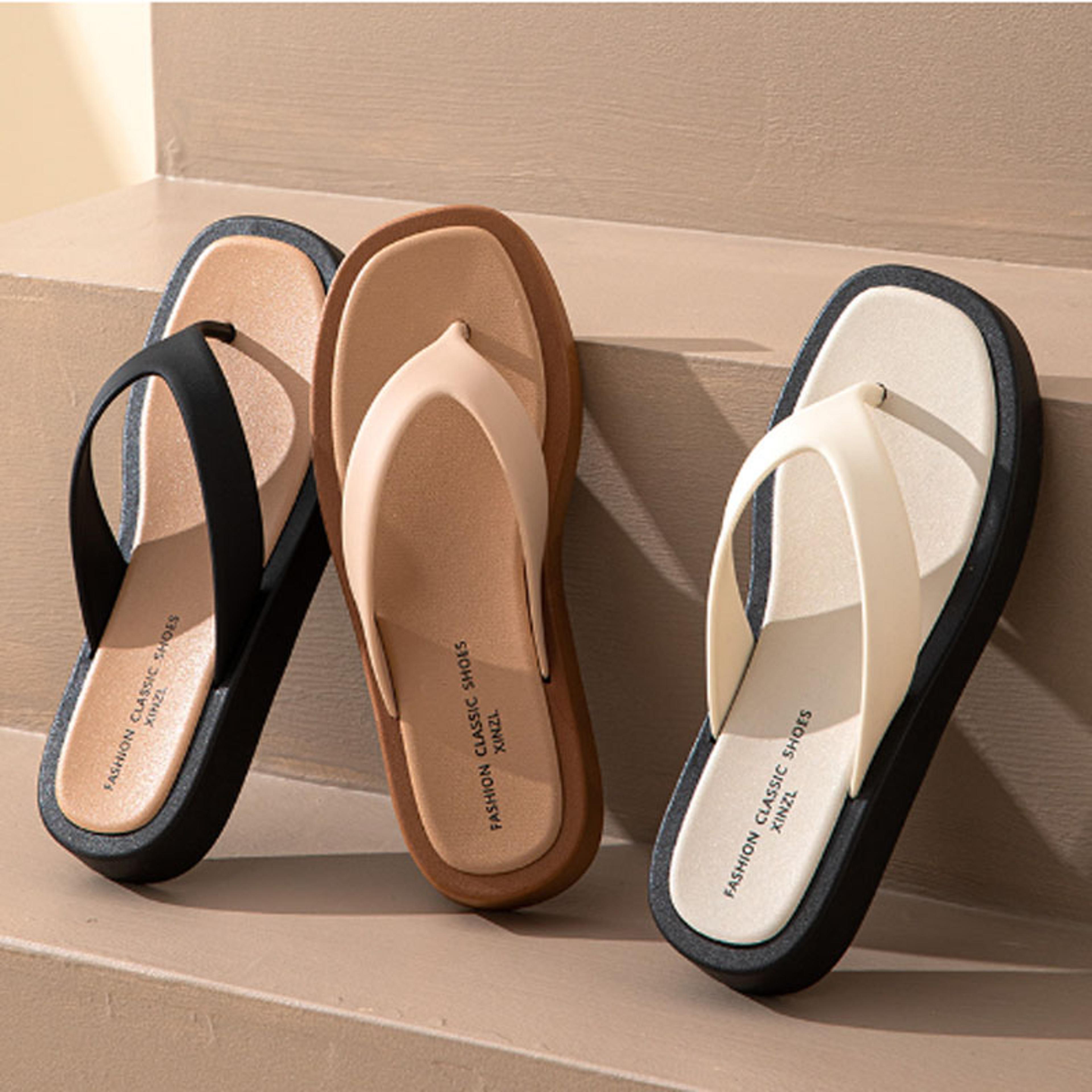 platform flip flops women, classic black/white mixed color, thick bottom thong slippers