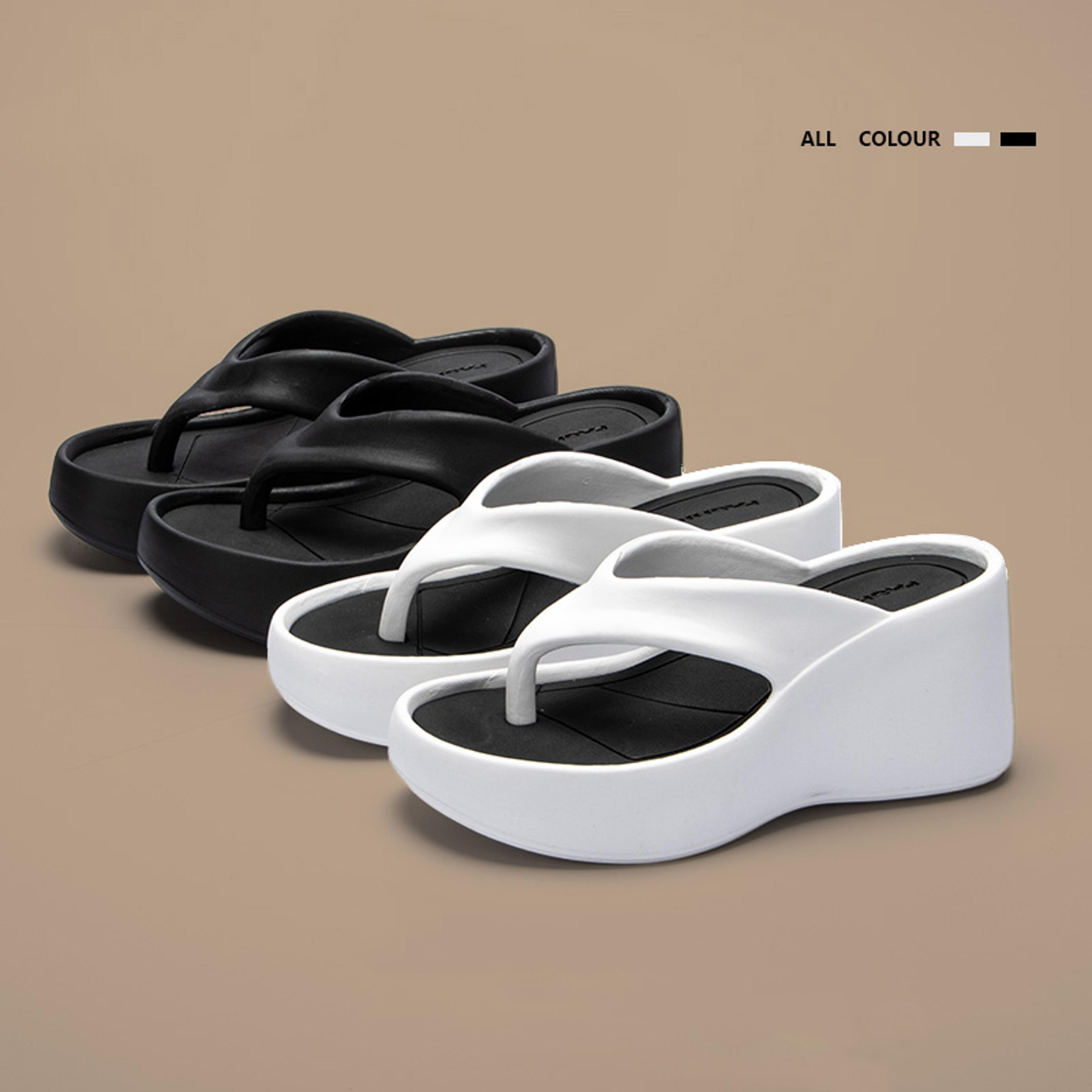 summer chunky platform beach sandals, women's clip toe wedge flip flops, thick sole high heeled eva slippers
