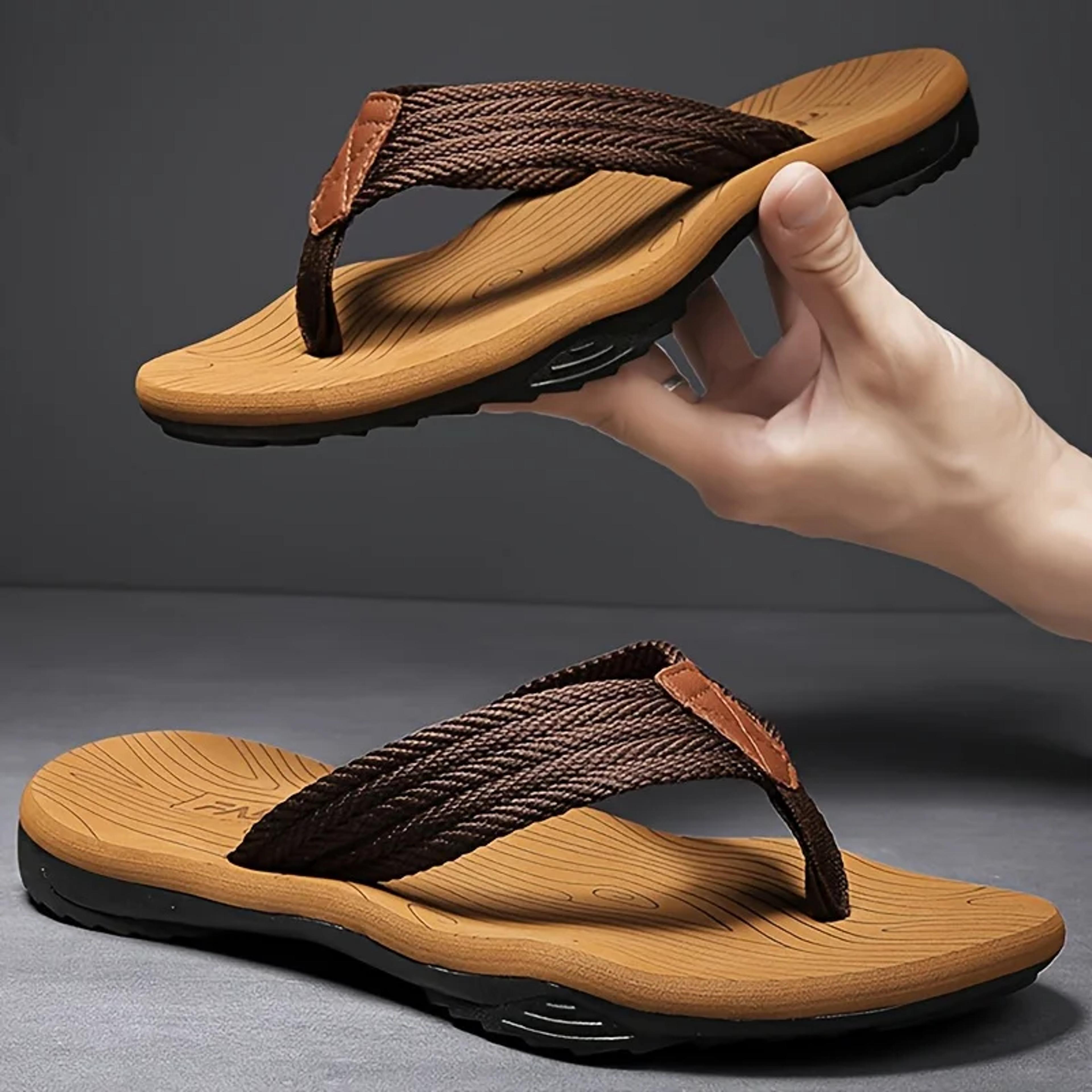 pmoiste men flip flops, comfortable slip-on beach slippers, designer high-quality non-slip house sandals for summer