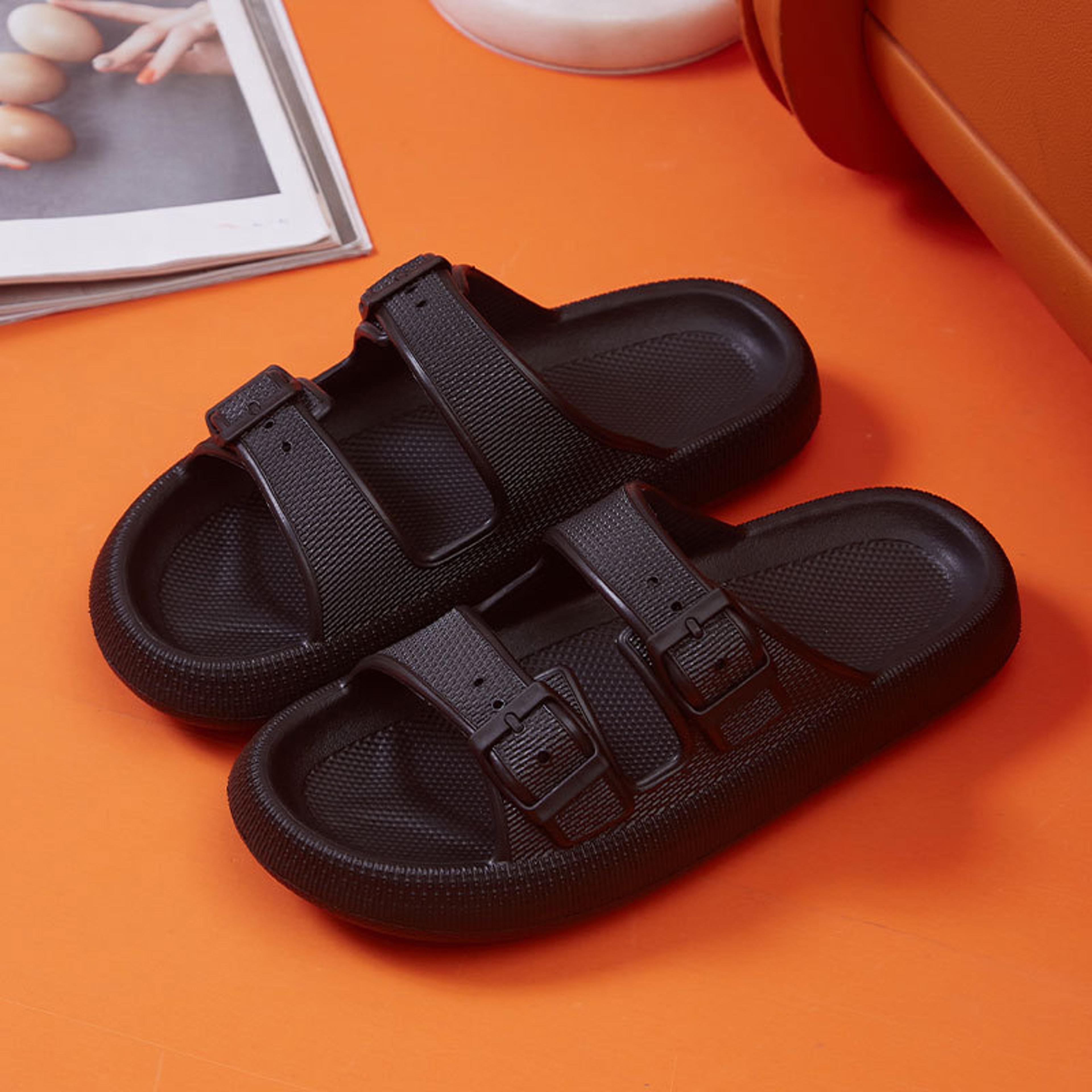 women summer non-slip beach flip flops, fashion buckle thick platform slippers, eva cloud slides