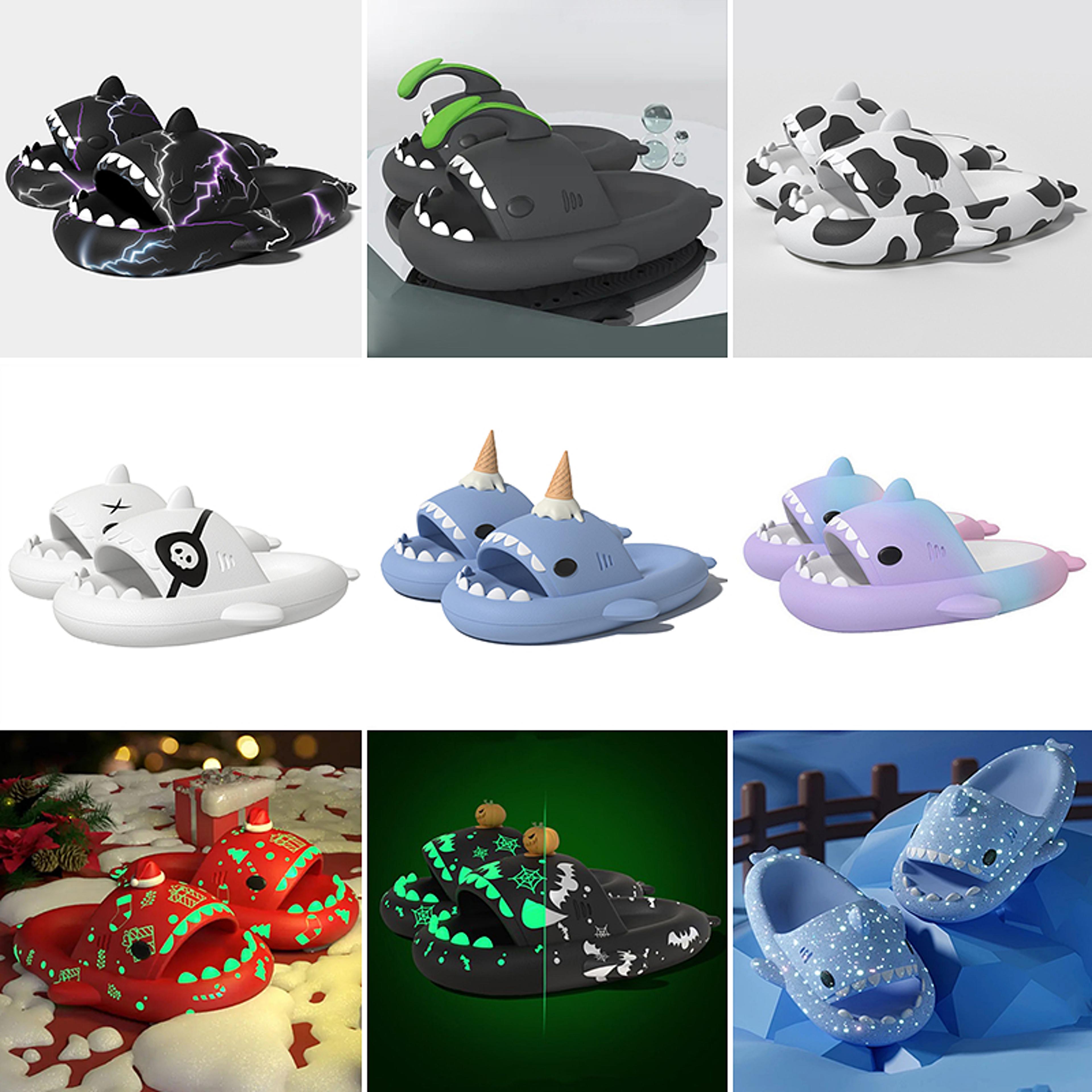 men luminous christmas shark slippers, pirate milk cow sandals, non-slip eva flip flops, adult bathroom shoes