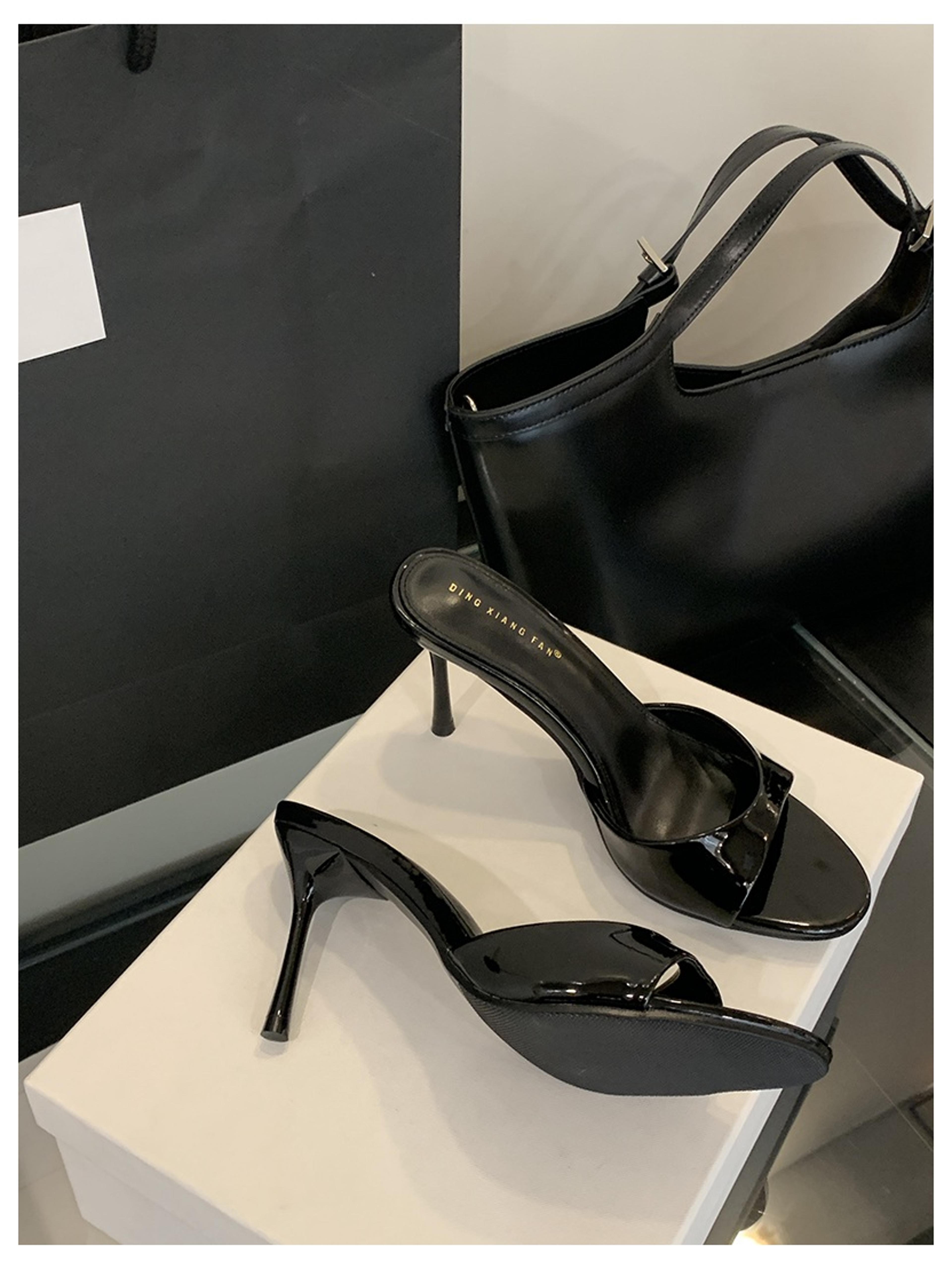 patent leather mule slippers, fashion sexy thin high heels slides, women open toe pumps, slip sandal outdoor flip flops