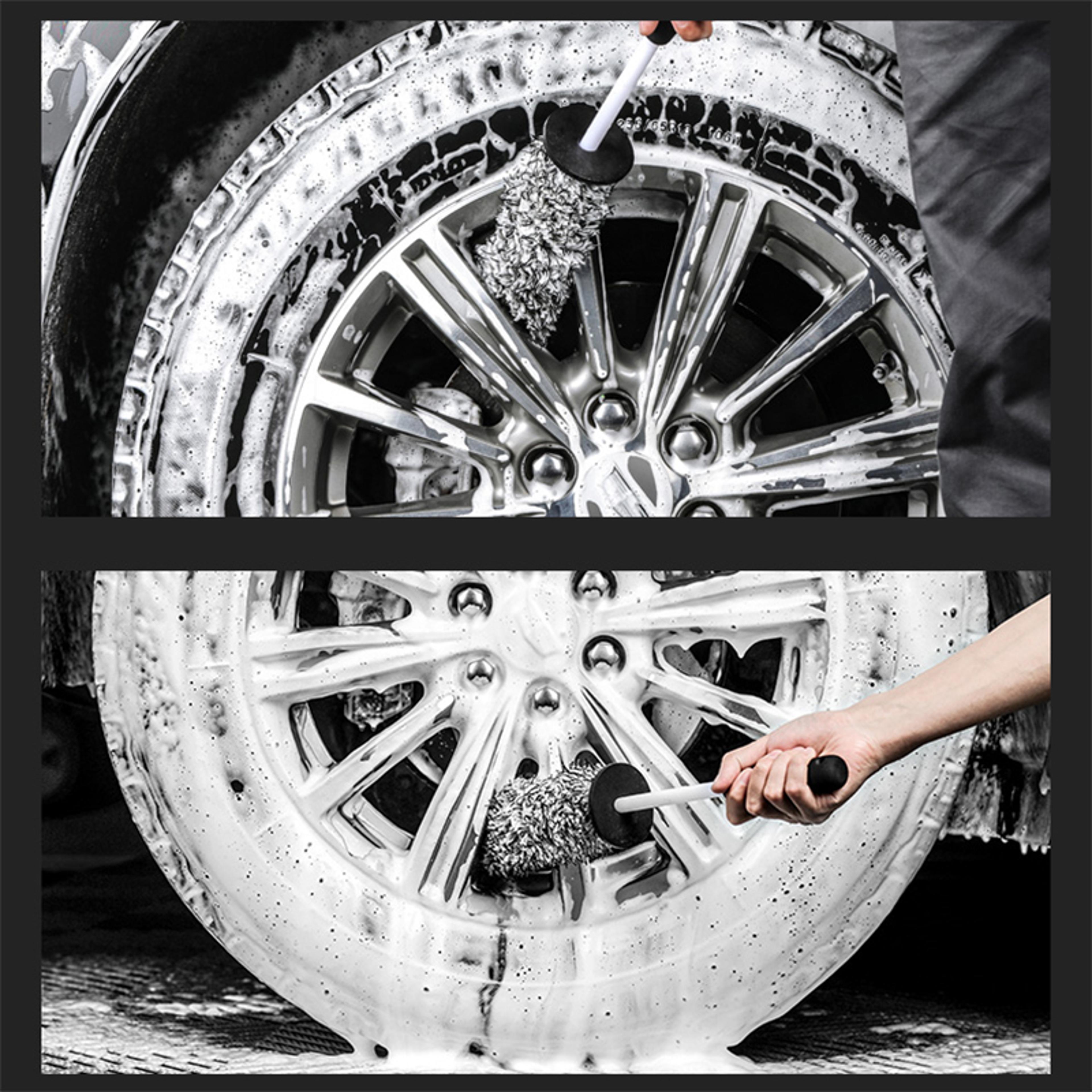 double-side absorbent microfiber car wash brush, plastic handle cleaning gloves, wheel brush for car washing